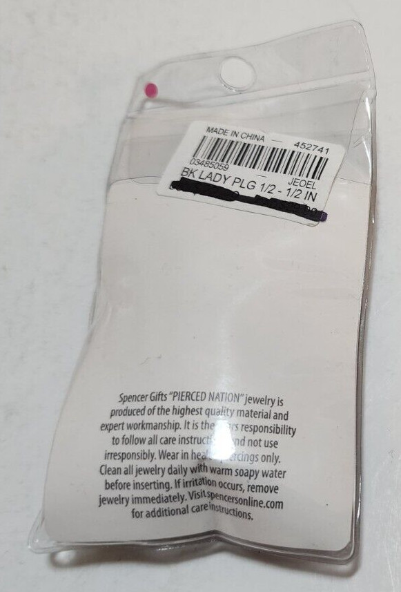 Spencers Pierced Nation Gauges Black White Lady Head Acrylic 1/2″ 12.7MM New