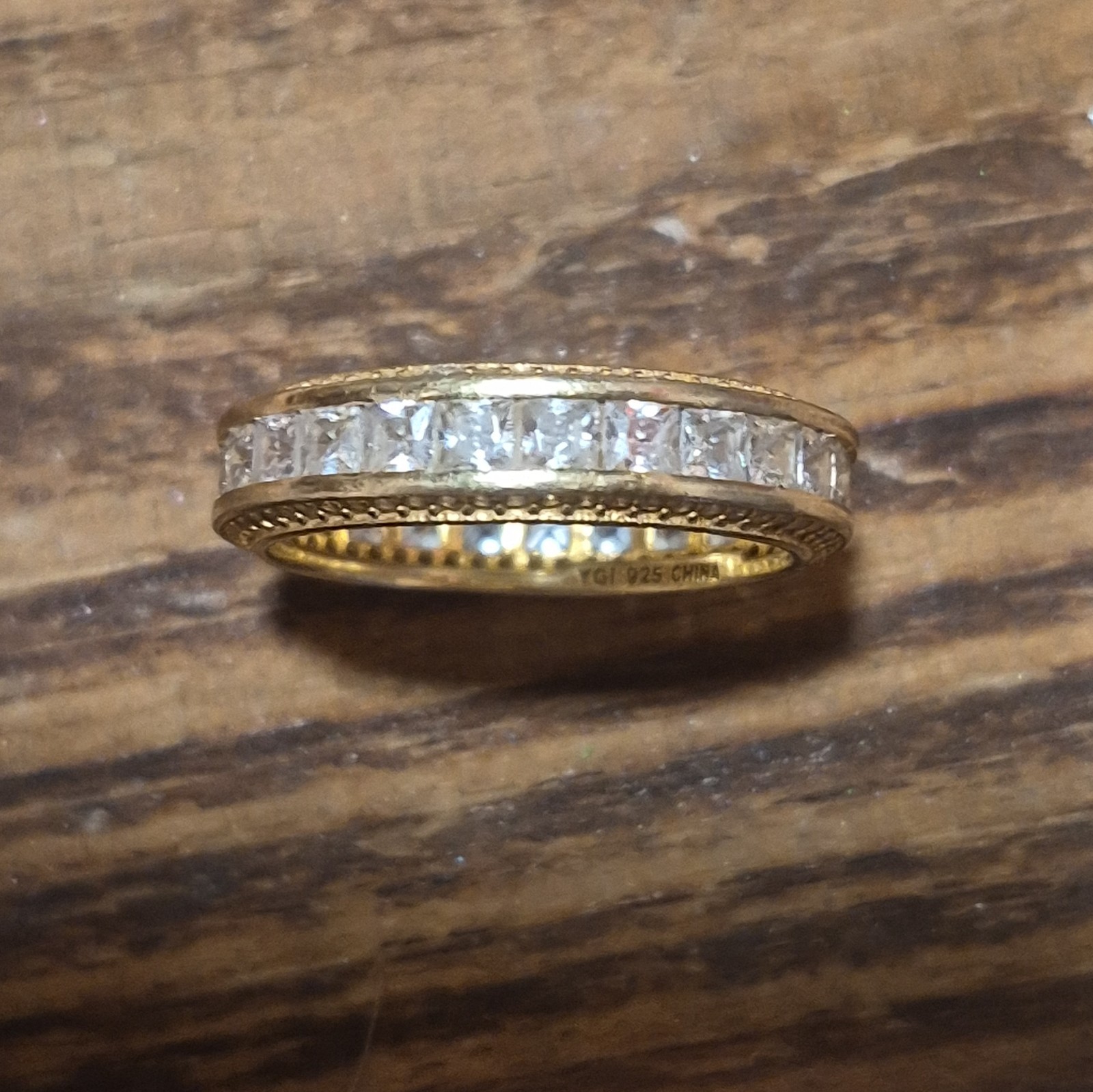 YGI 925 CHINA Sterling Silver 925 Channel-Set Princess Clear Eternity Band 7