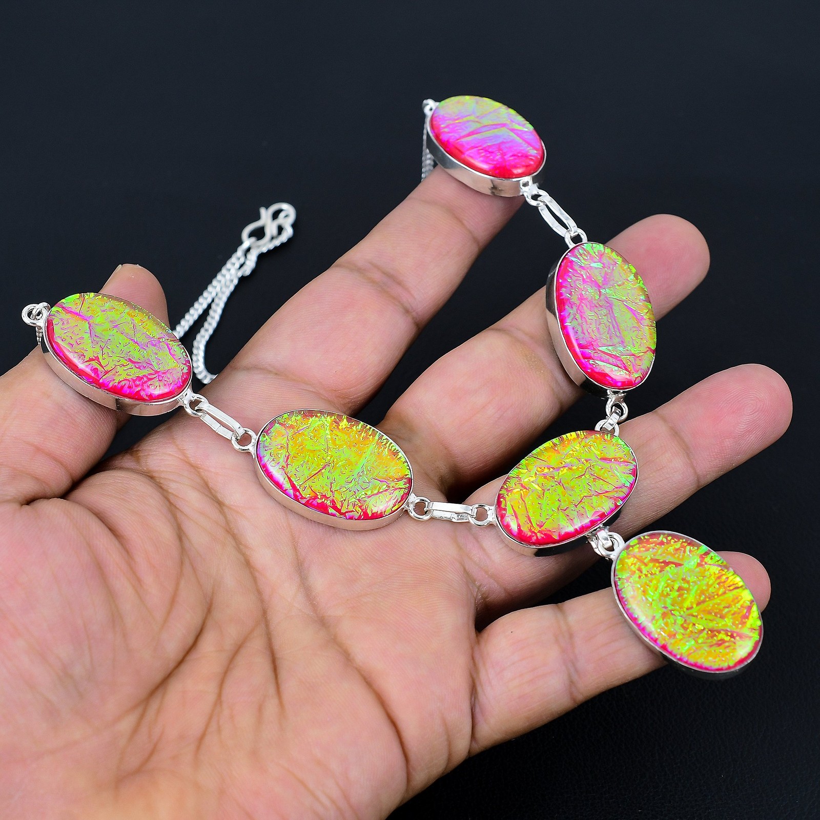Pink Australian Triplet Opal Fashion 925 Sterling Silver Jewelry Necklace 18″ i5