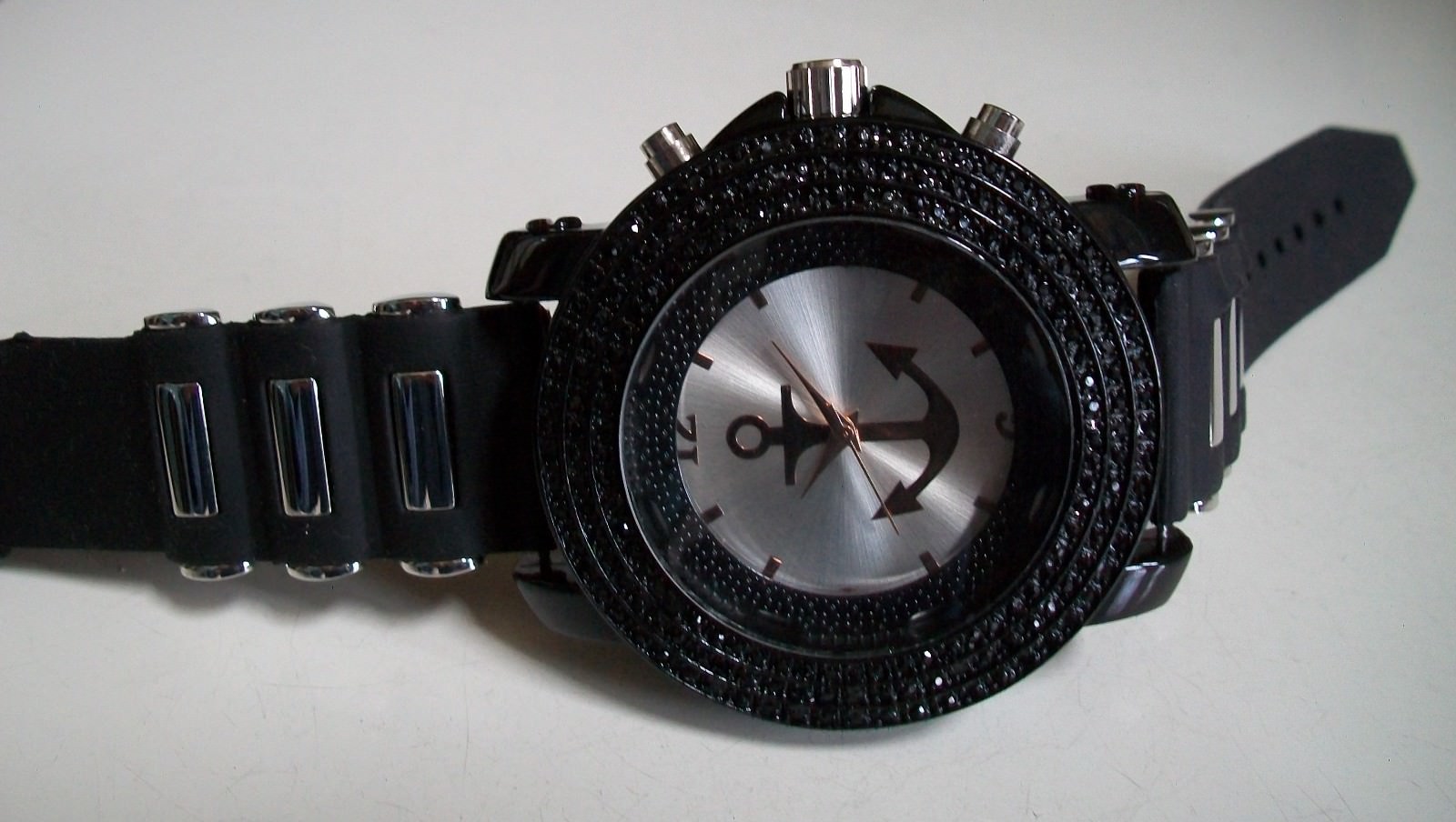 Black, Silver & Rose Gold Finish Anchor Silicone Band Fashion Casual Watch