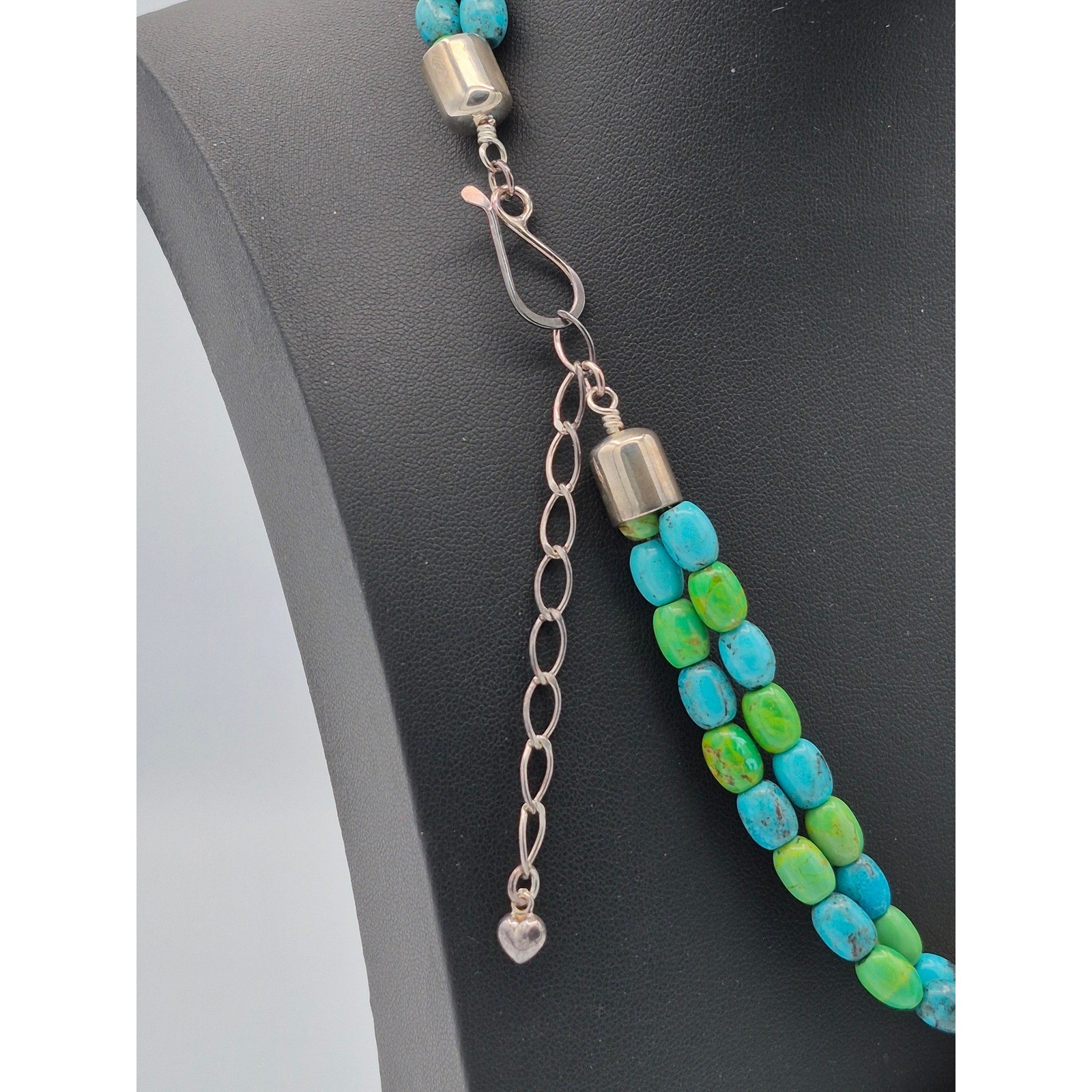 Vintage Jay King Necklace Turquoise Green Mojave Inlay Pendant Double Strand 925