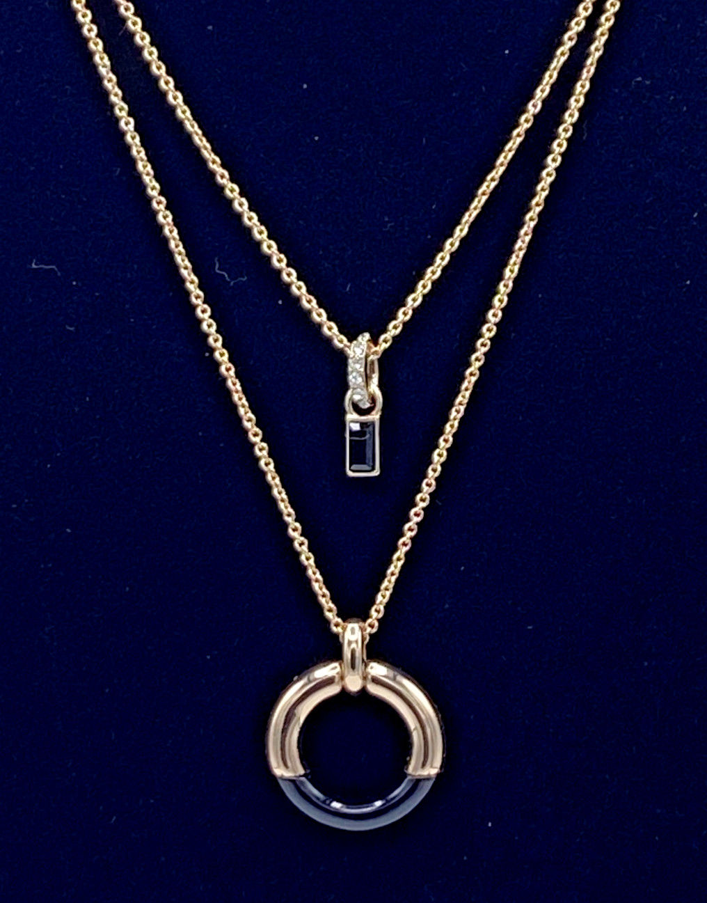 DKNY Gold Tone Organic Pendant Two-Row Necklace 16″ + 3′ extender NEW Gift Box
