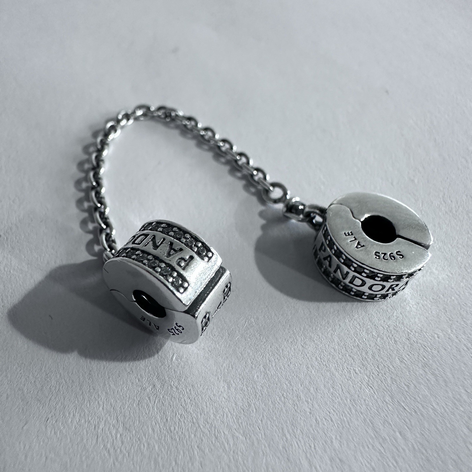 NEW Authentic PANDORA Logo Safety Chain Clip Charm 925Ale #792057CZ – 05