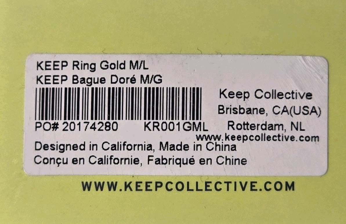 KEEP Collective GOLD RING Size M/L 7-9 Adjustable Charm Key Keeper NEW