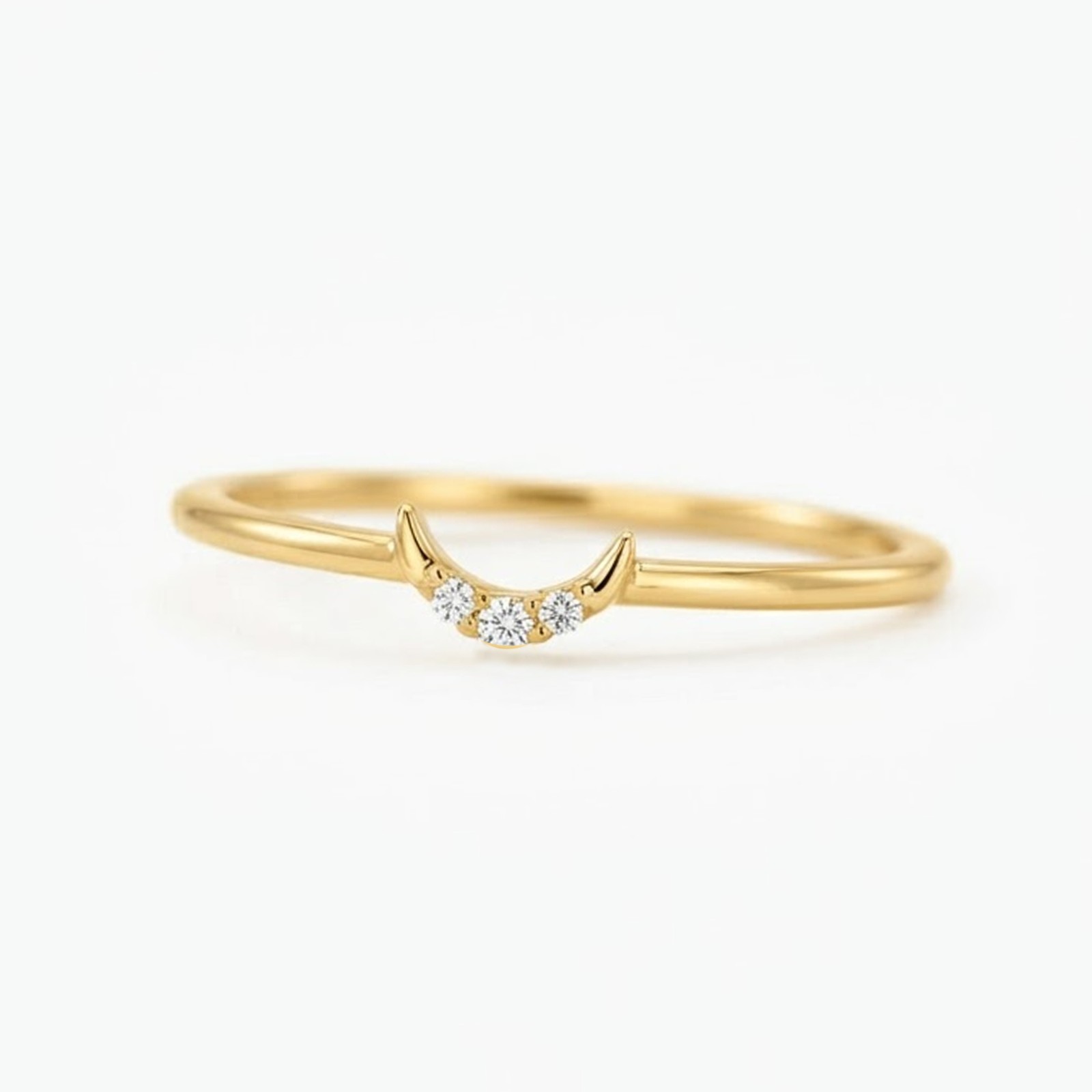 0.03 CT Diamond Crescent Tiny Promise Ring, 9k Gold Moon Ring, Celestial Jewelry