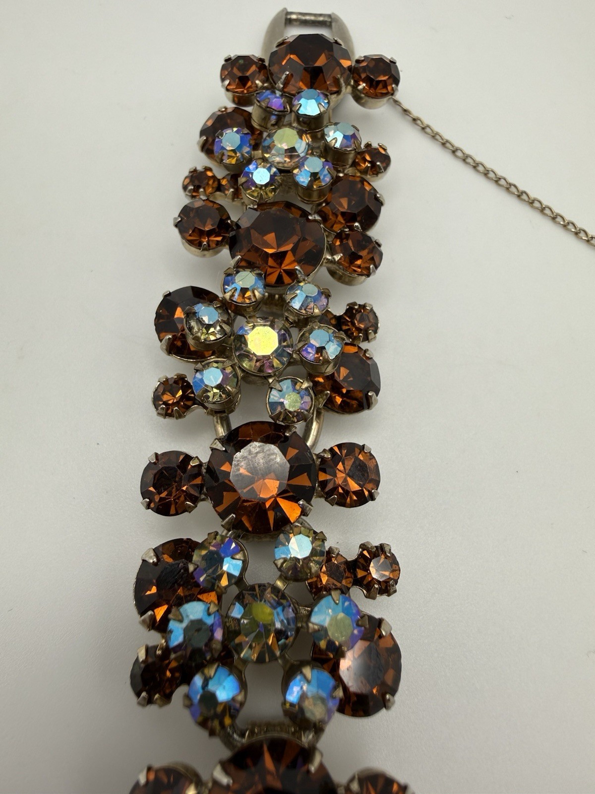 DeLizza & Elster (D &E) Juliana Cognac & Iridescent AB Rhinestone Bracelet 6.75”
