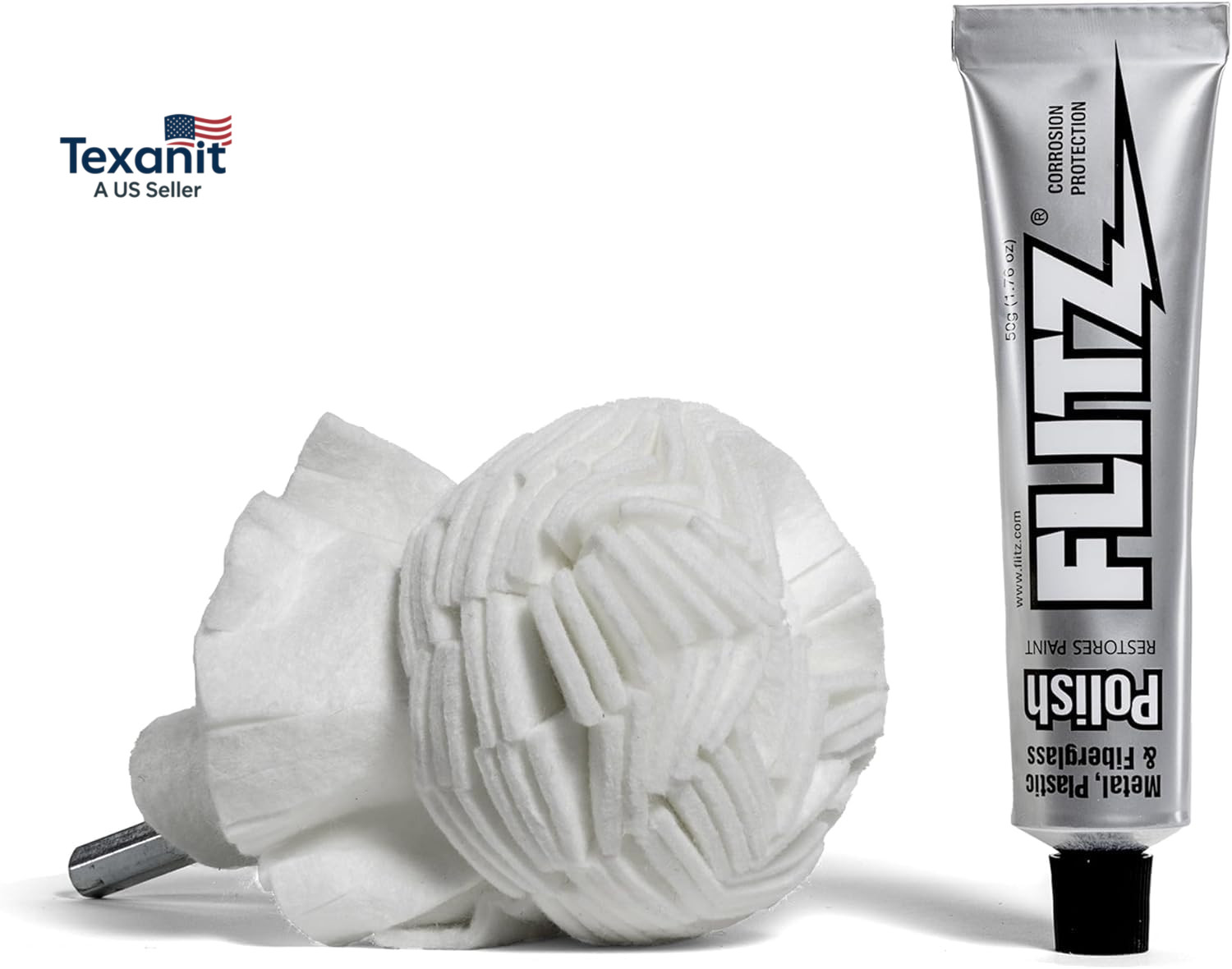 Buff Ball W/ 1.76Oz Metal Polish Paste – 3In Drill Buffer Polisher Attachment fo