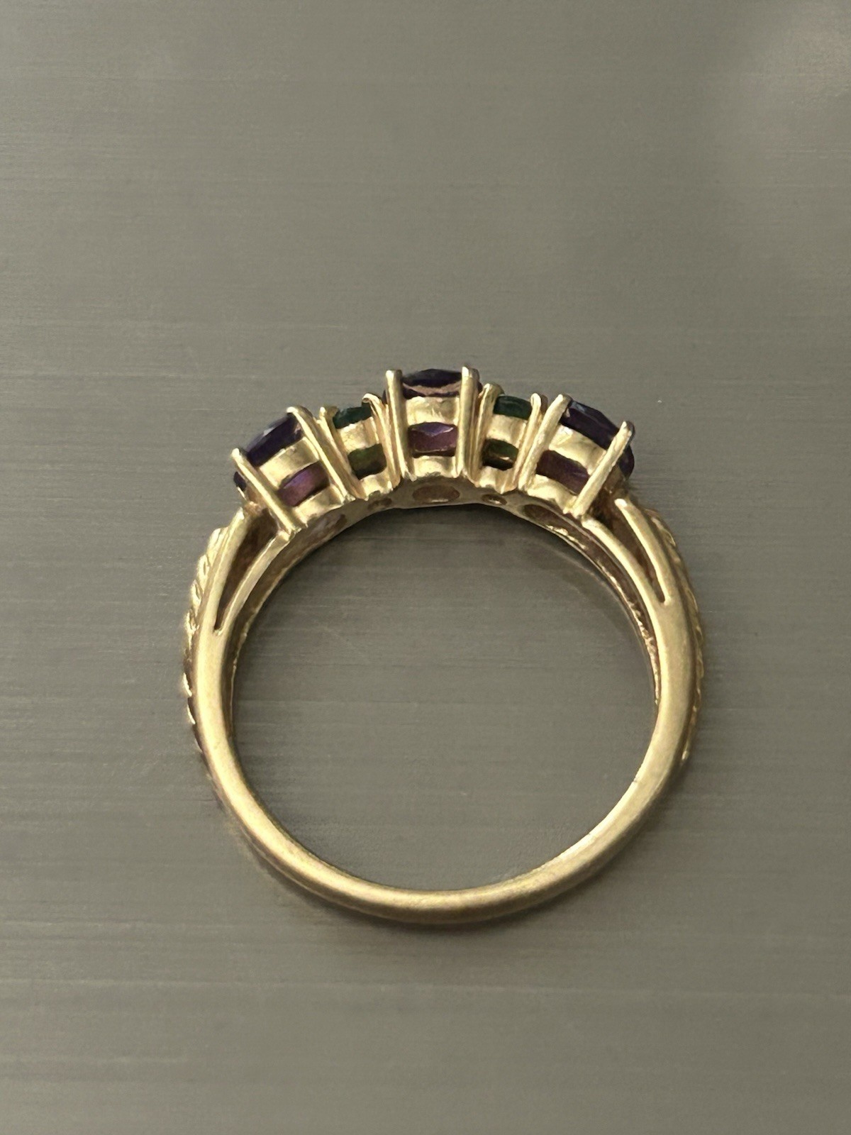 Solid 14k Gold Amethyst Green Onyx Gemstone Ring Size 5.75 2.4 Grams