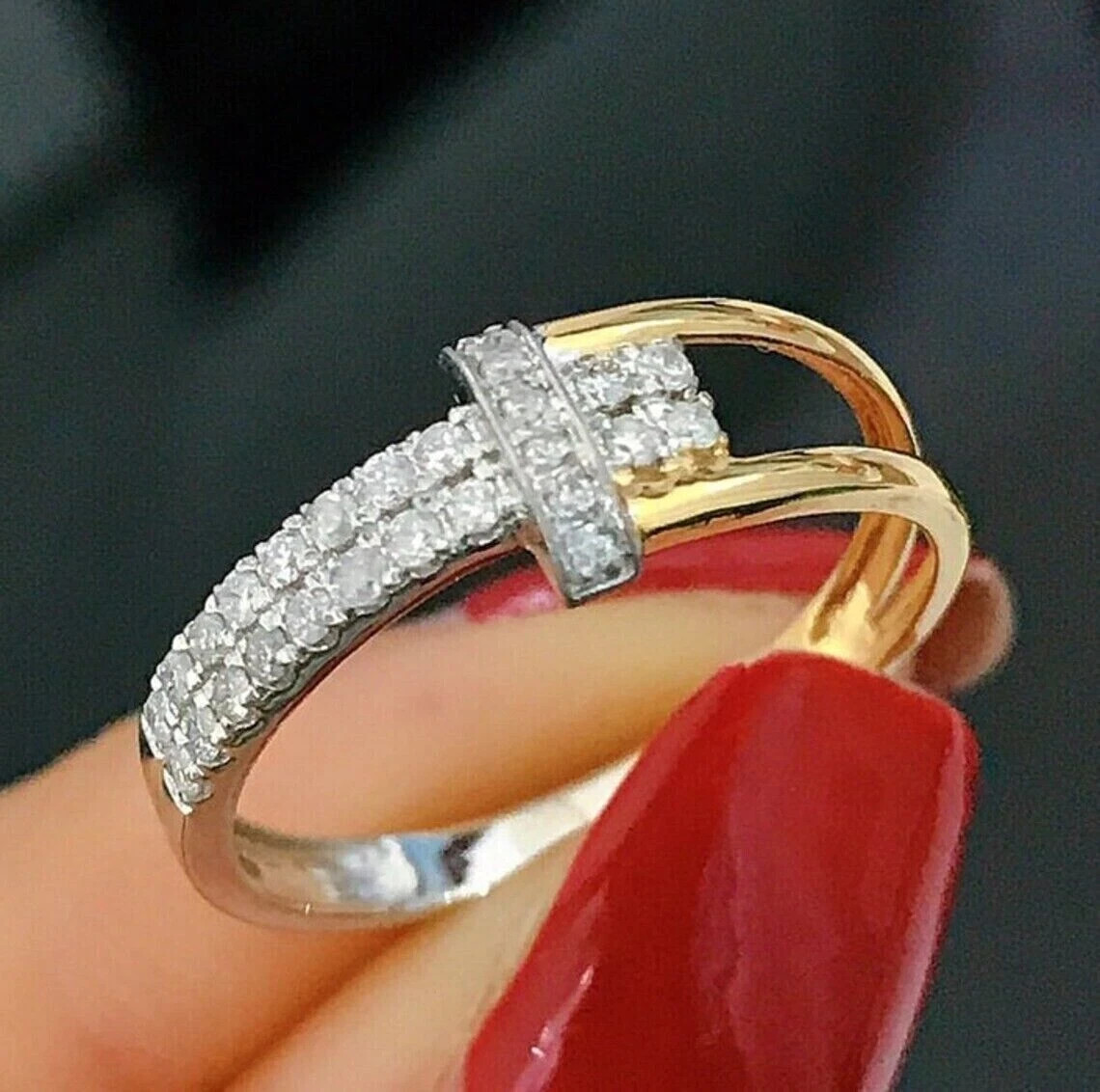 0.90 Ct Lab Created Unique Design Wedding Band 14K Two-Tone Gold Plated