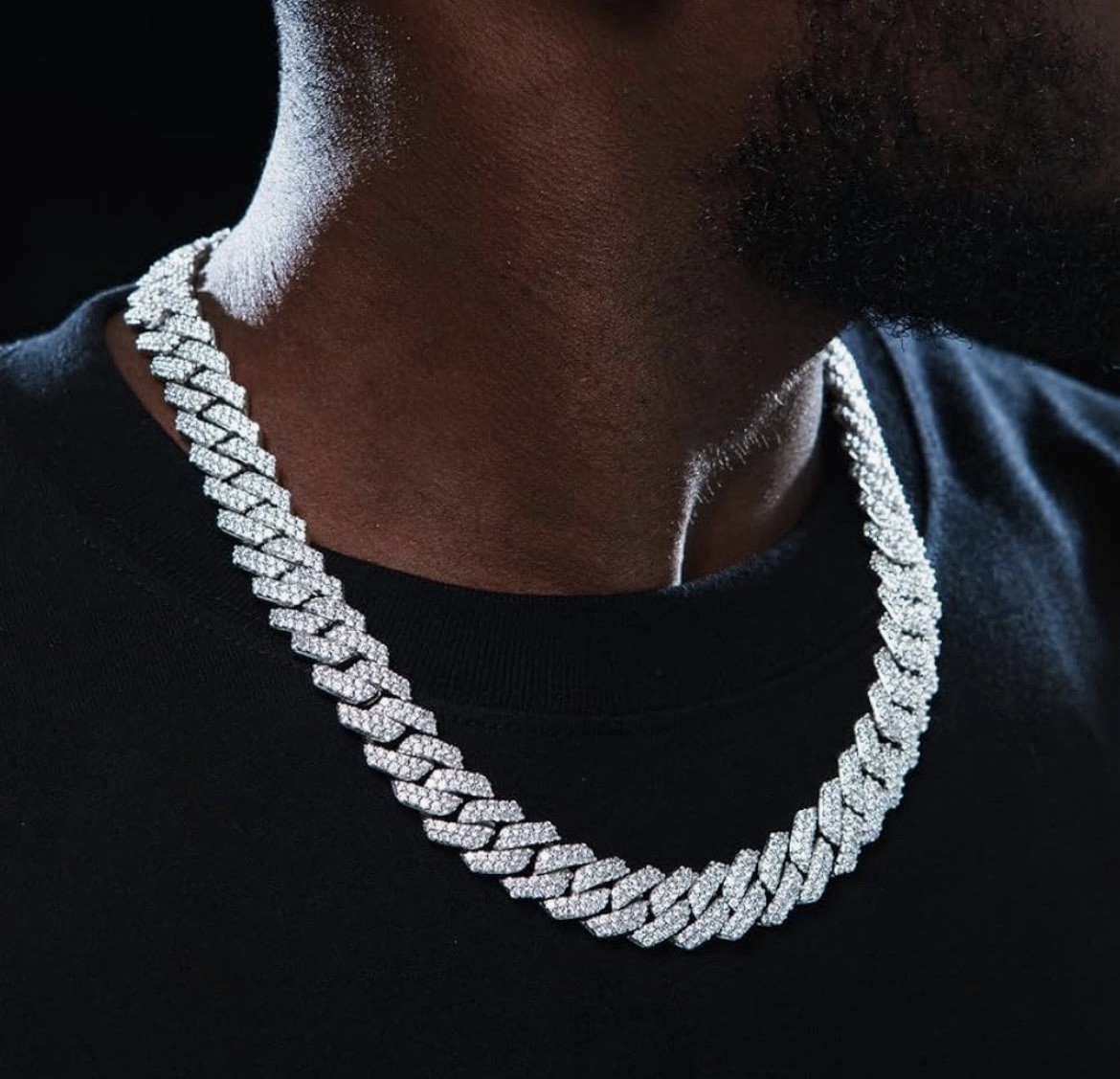 Iced Out Cuban Link Chain Necklace White Gold Plated CZ 24inch Box Clasp