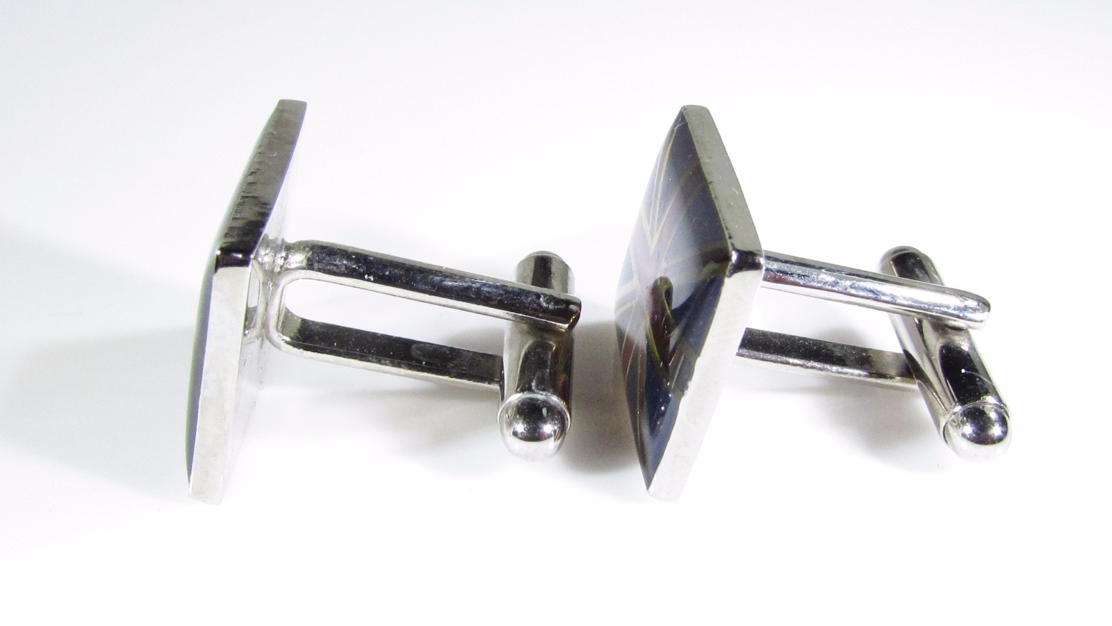 Silver Tone Cufflinks with United Kingdom Flag