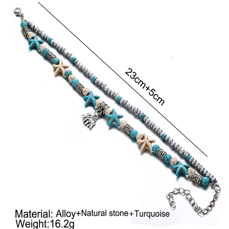 Blue Turtle Anklets for Women Girls Beads Beach Ankle Bracelet Boho Foot Jewelry
