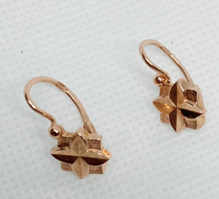 STAMPED 583 (14K ) USSR SOVIET ORIGINAL ROSE GOLD DROP EARRINGS