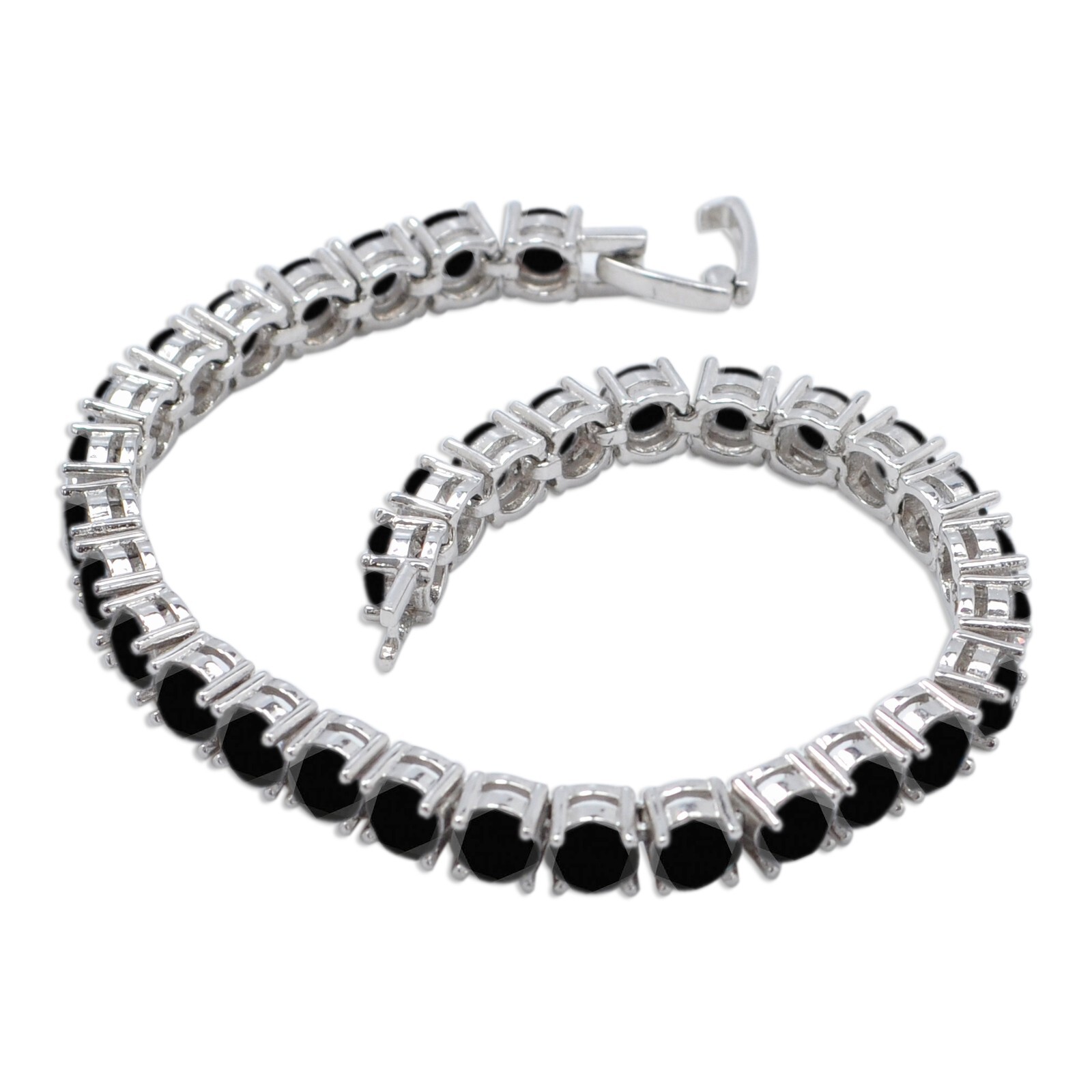 14.85Ct Round Cut Natural Black Diamond Women’s Bracelet In 925 Sterling Silver