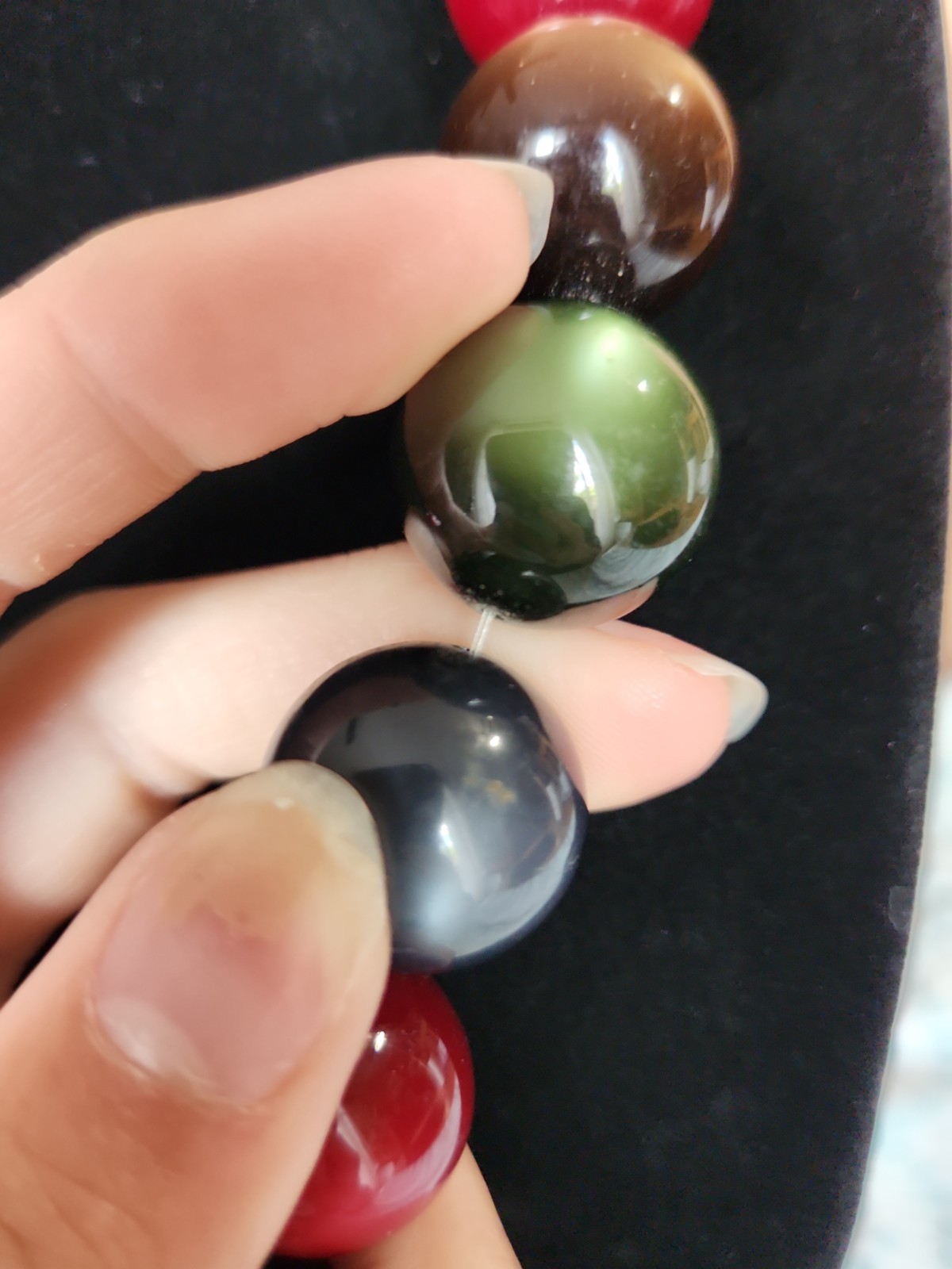 Moonglow Glass Beaded Chunky Necklace Brown Green Blue and Red Shiny