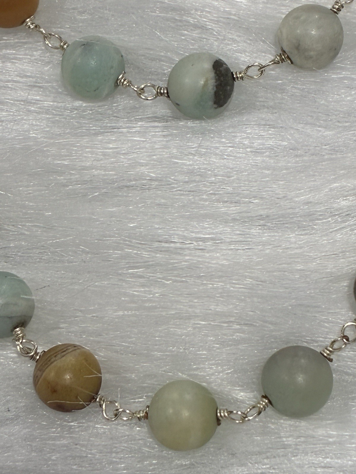 36 Inch Genuine Amazonite Beaded Boho Necklace – Sterling Silver 925 Clasp