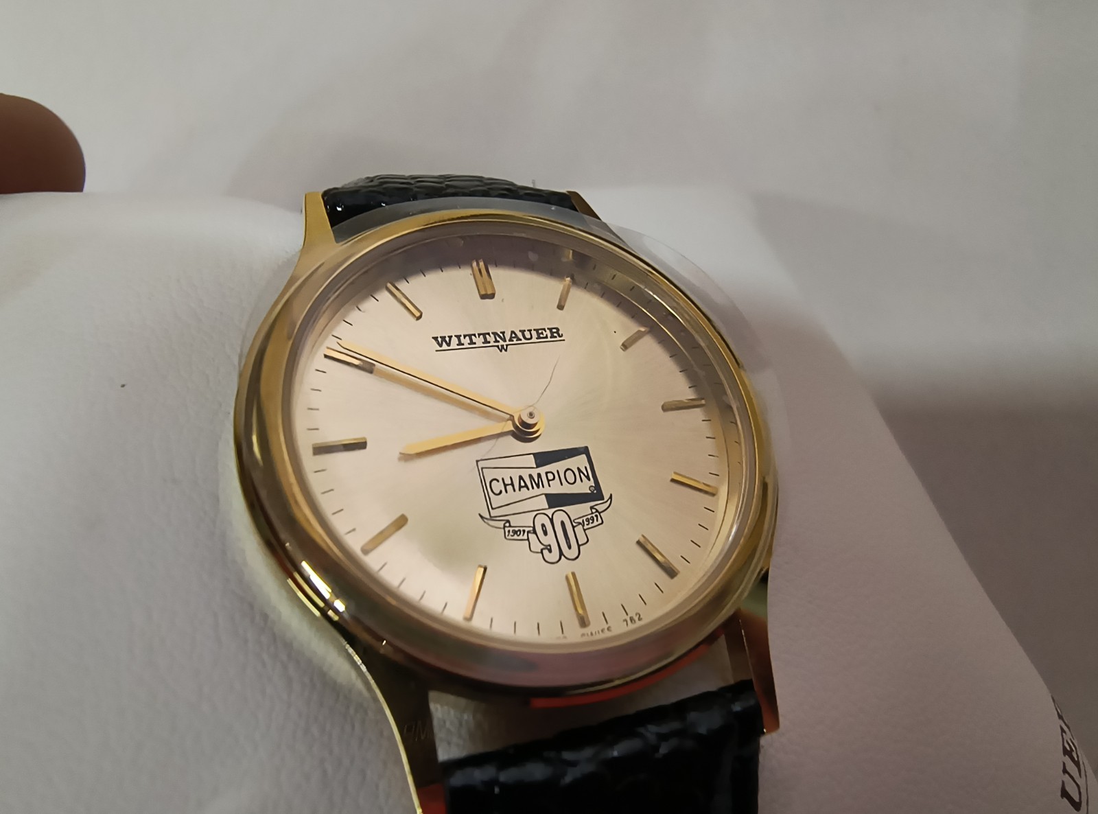 Wittnauer Champion 90th Anniversary Watch Gold Tone NOS Box Tag 1907- 1997 Swiss