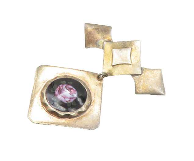 925 Sterling Silver Vintage Enamel Flower Art Dangling Brooch Pin BP6638