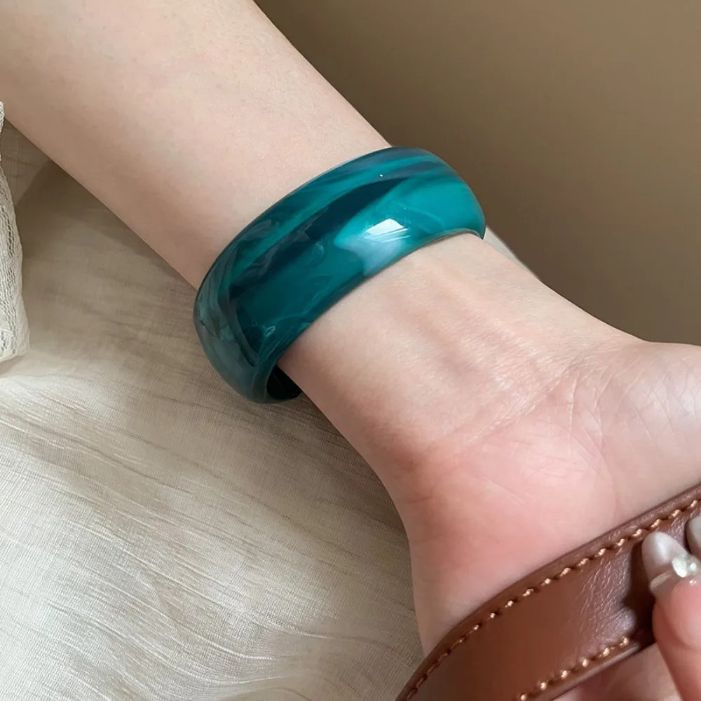 Acrylic Resin Open Cuff Bangle Women Irregular Round Layered Strand Jewelry
