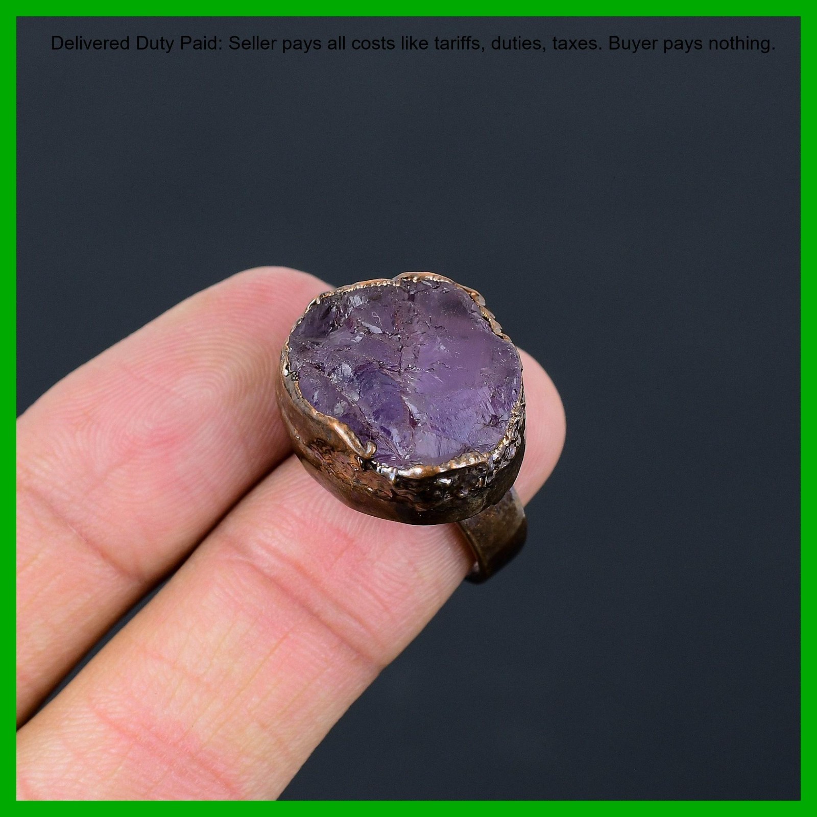African Amethyst Rough Gemstone Stackable February Electroformed New Ring Copper