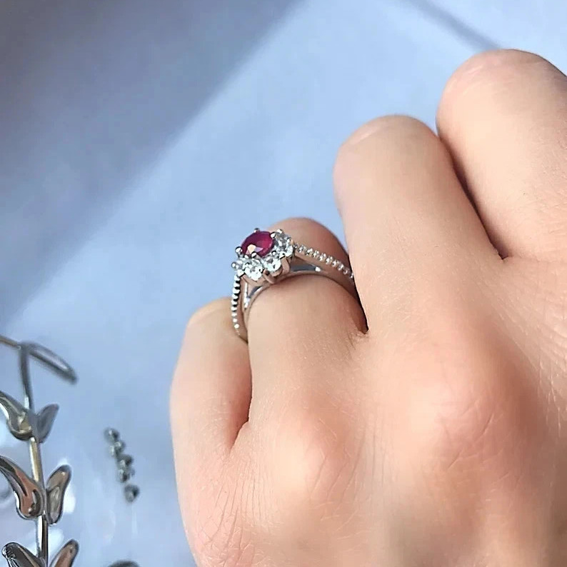 1.60 Ct Round Cut Natural Ruby & Diamond Wedding Ring Sterling Silver