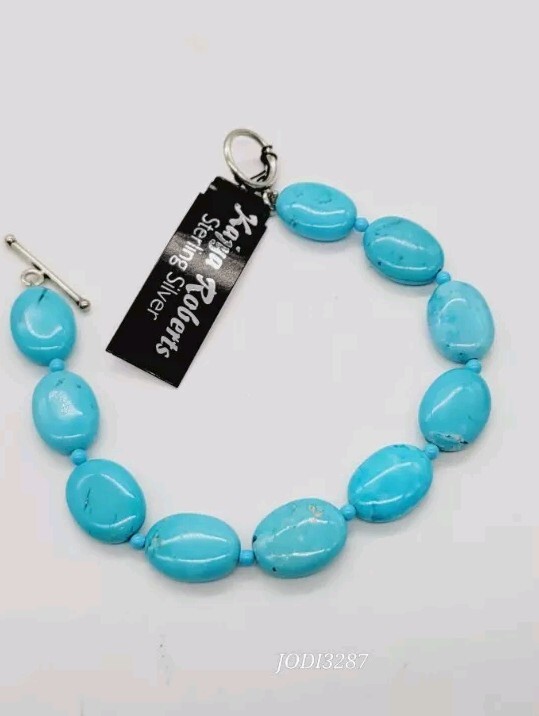 Kajya Roberts Sterling Silver Turquoise Bracelet Toggle 9 in