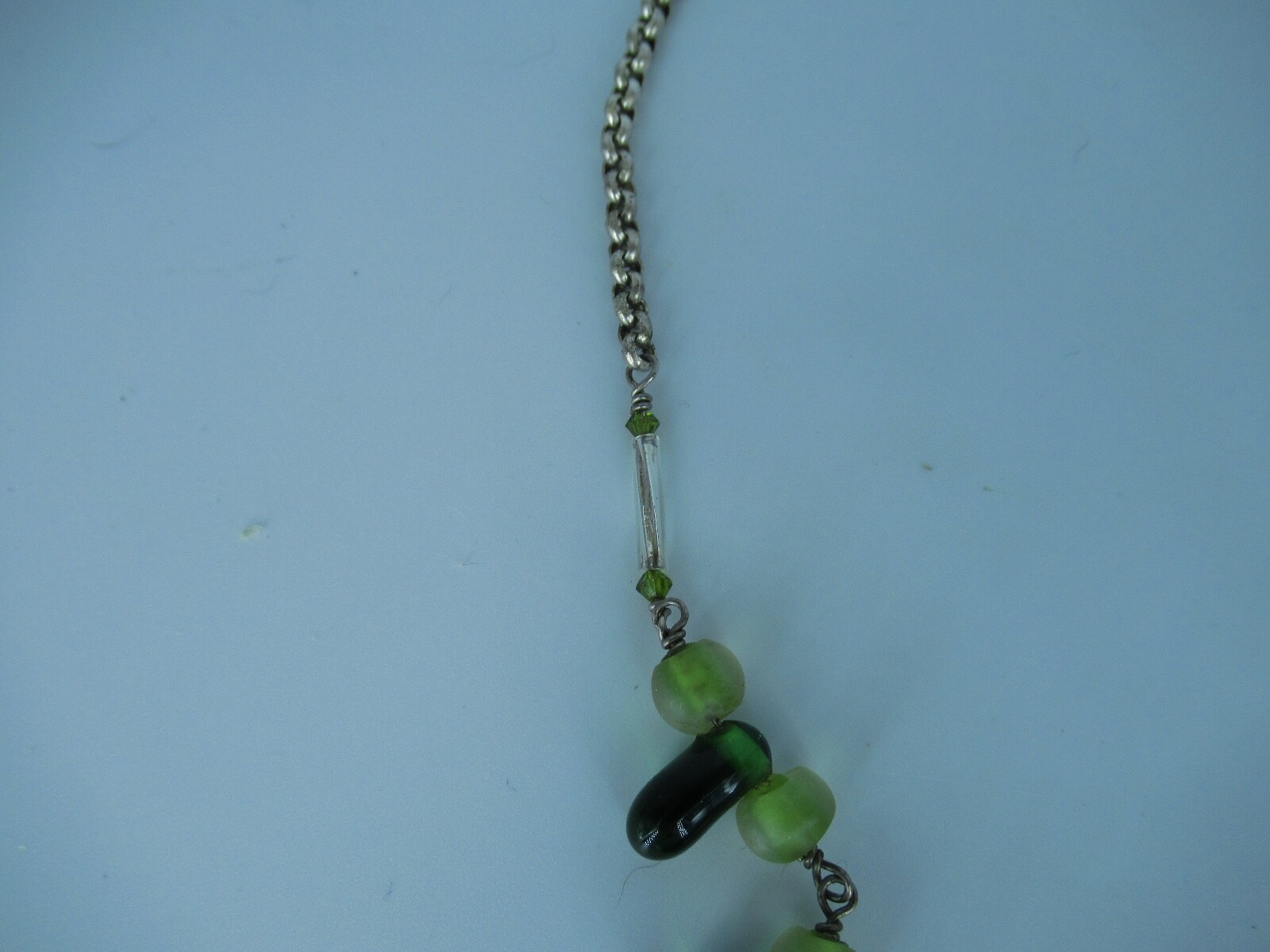Sterling Silver Greenish Colored Bead Necklace