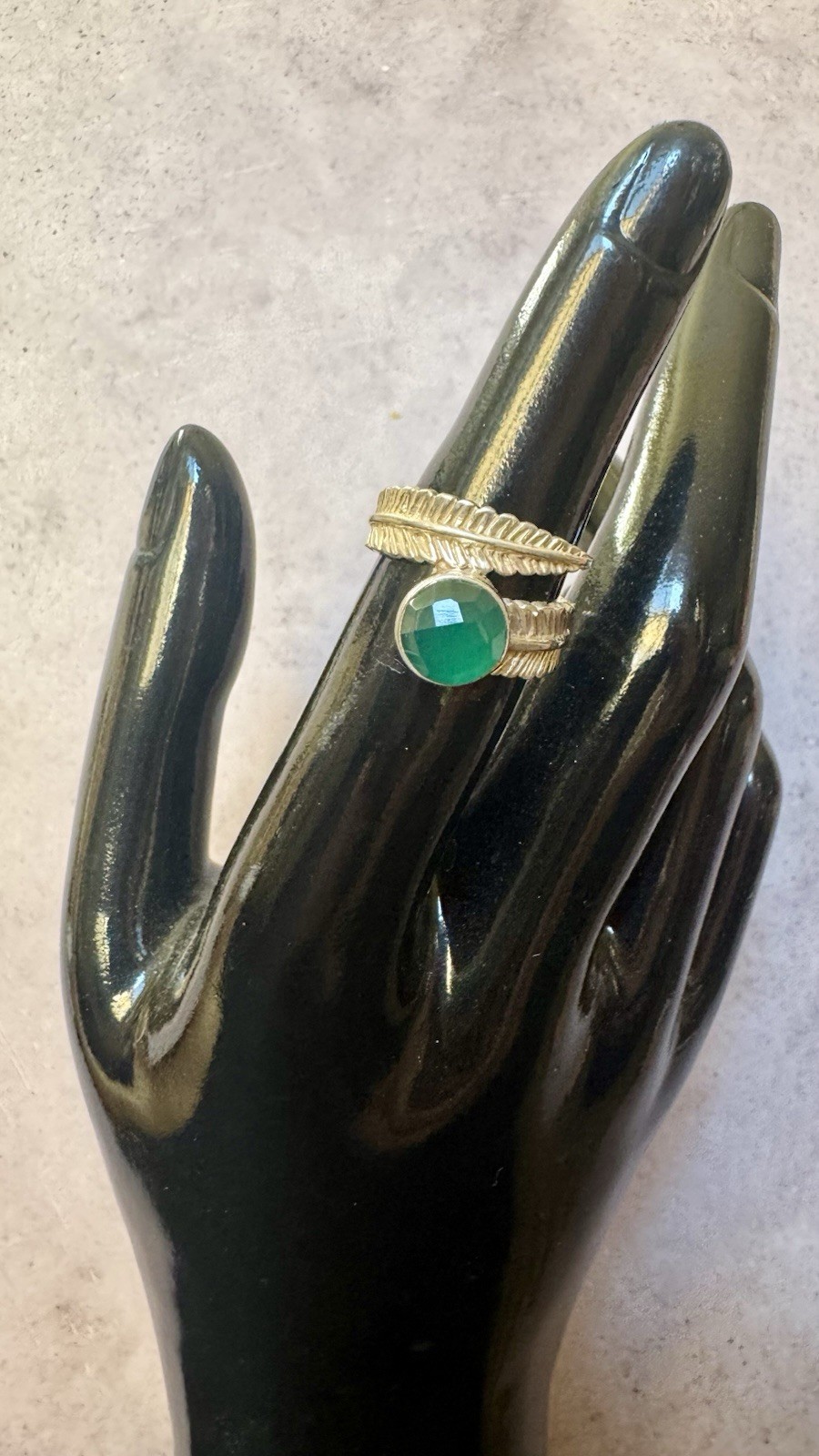 Sterling Silver 925 Green Faceted Stone Leaf Wrap Ring Boho Stunner Size 6.25