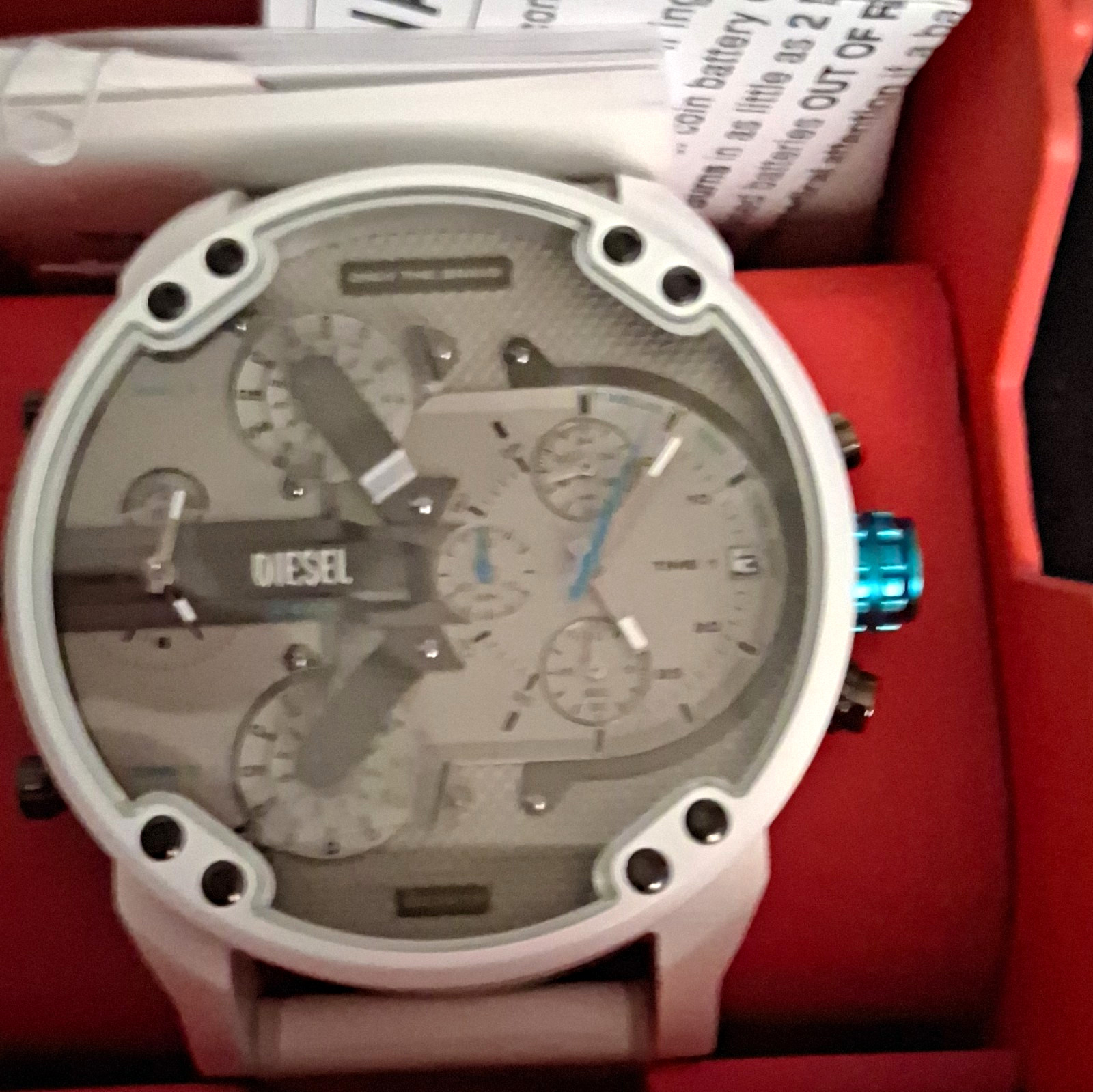 Diesel Men’s Chronograph Quartz 55mm White Strap Gray Dial Waterproof,2 Time Zn.