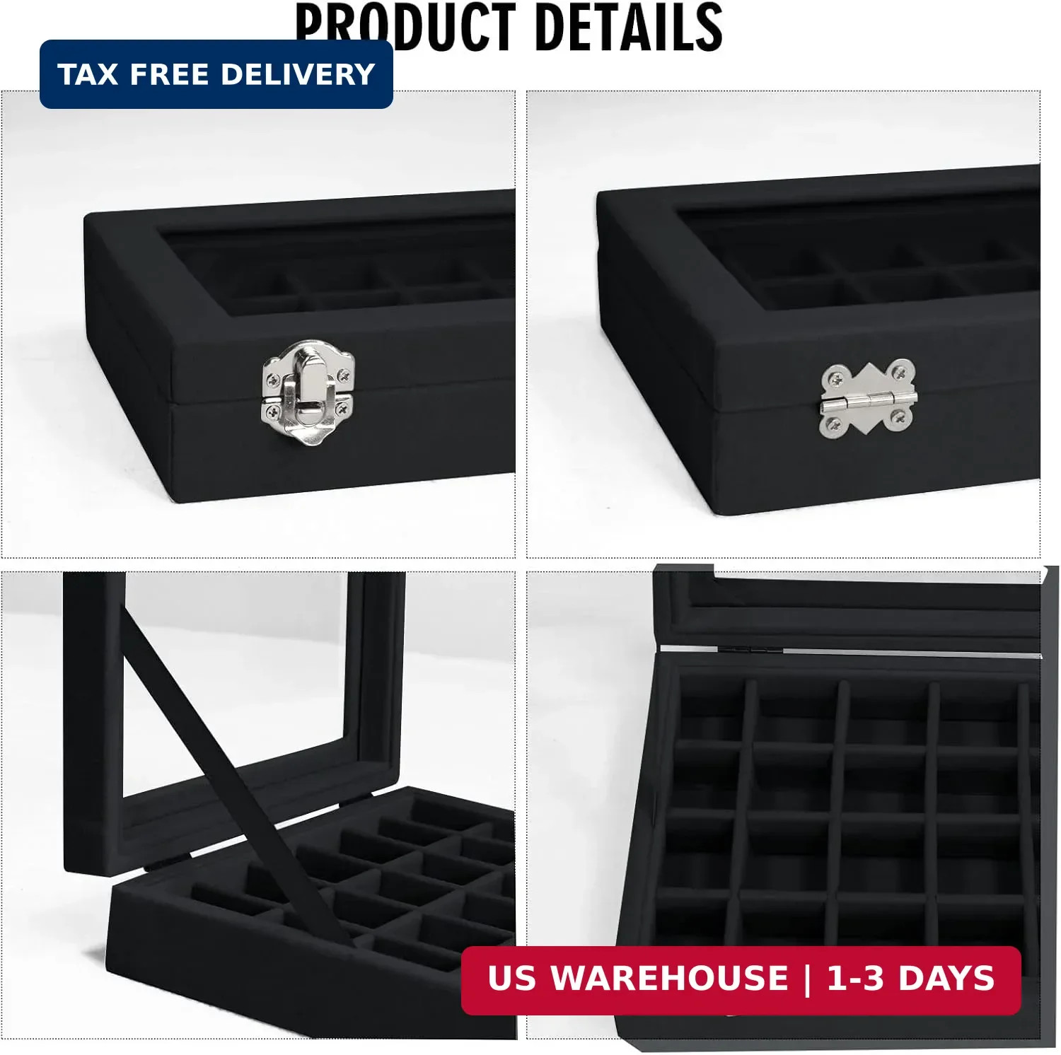 Velvet Jewelry Box 24 Grid Jewelry Ring Display Organiser Box Tray Holder Earrin