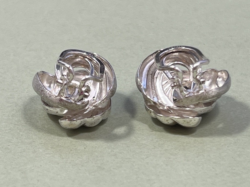 Vintage Classic 925 Silver Round Knot Clip On Earrings Germany Wire Back 7.71g