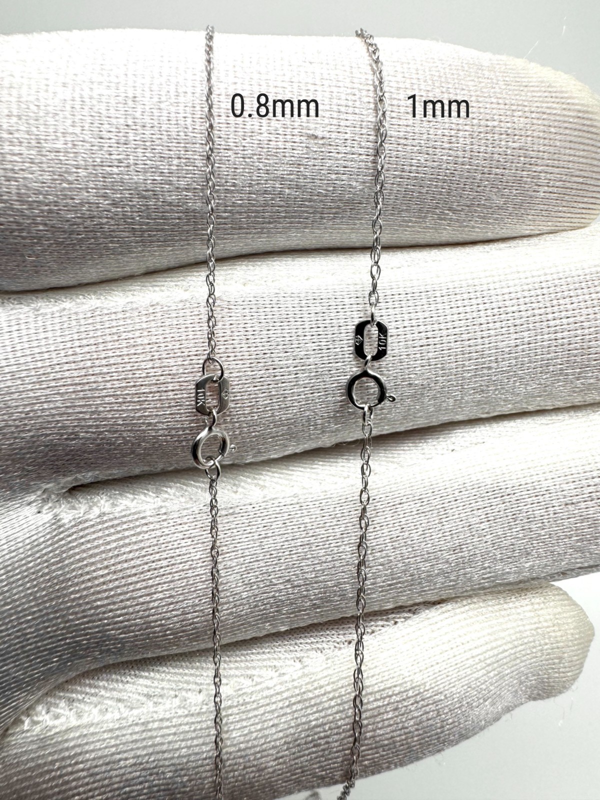 10K White Solid Gold Twisted Rope Chain Necklace Dainty Diamond Cut Link 0.8-1mm