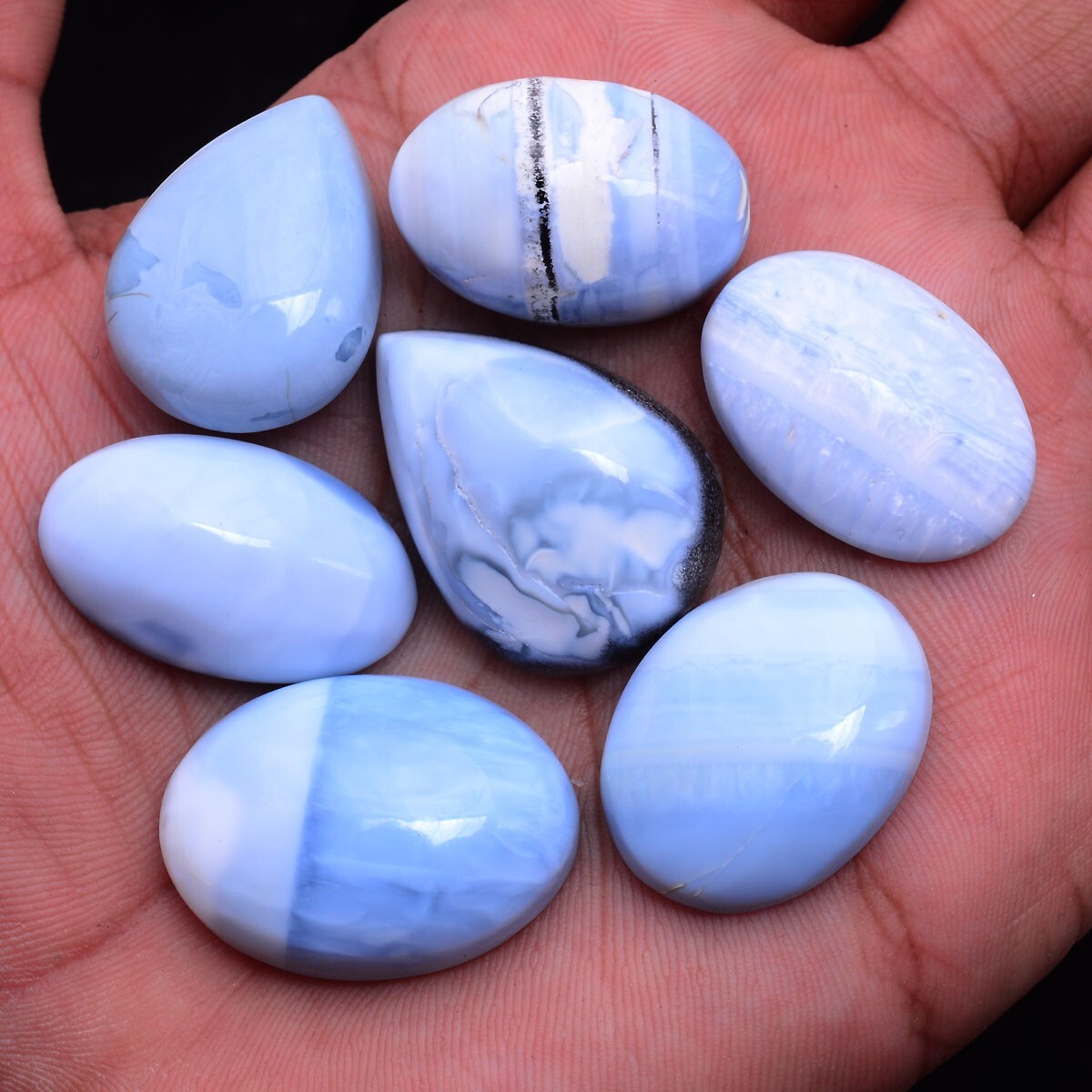 7 Pcs Natural Blue Opal 25mm-29mm Cabochon Glossy Untreated Loose Gemstones Lot