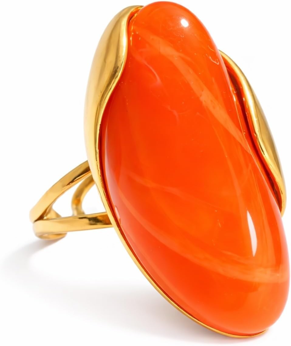 Unique Boho Acrylic Statement Ring – Bright Orange, Adjustable, Lightweight