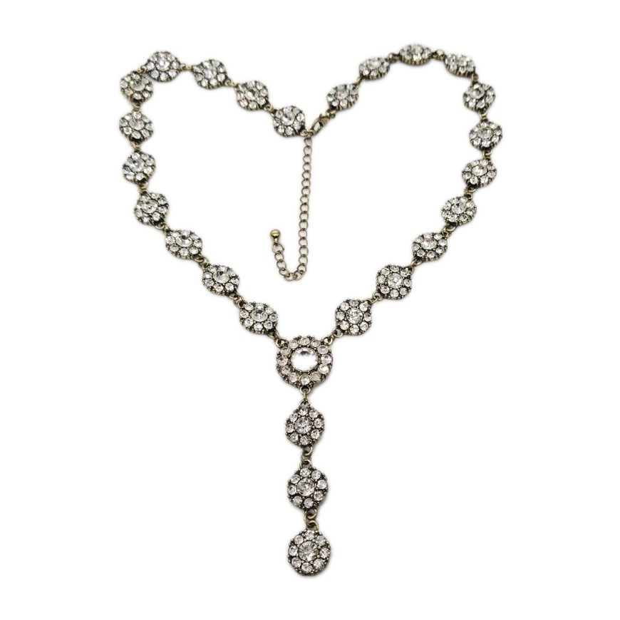 Flower Crystal Rhinestone Necklace Y Drop Gold tone Wedding Prom Pageant 20.5 in
