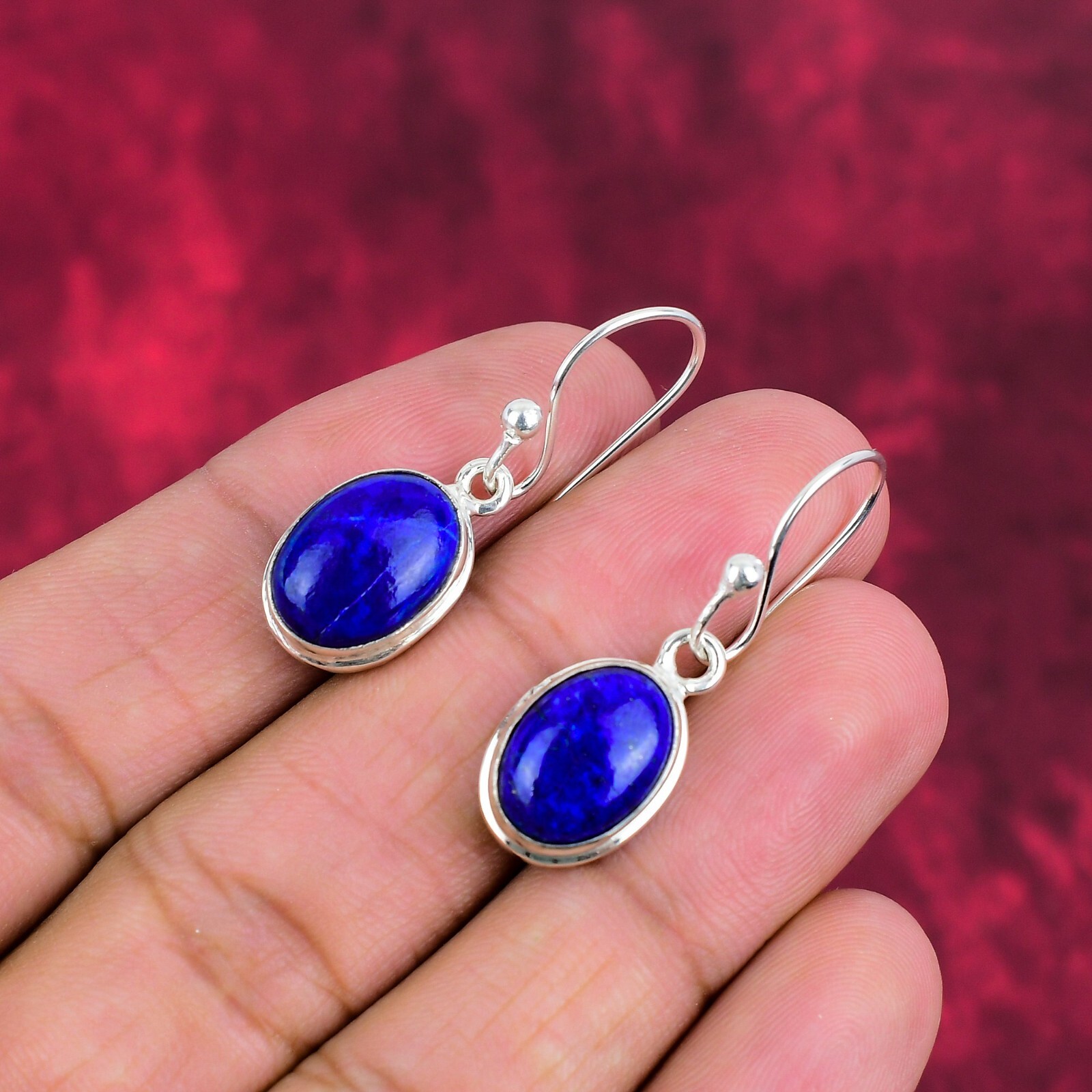 Amazing Lapis Lazuli Gemstone Handmade 925 Sterling Silver Earrings Jewelry