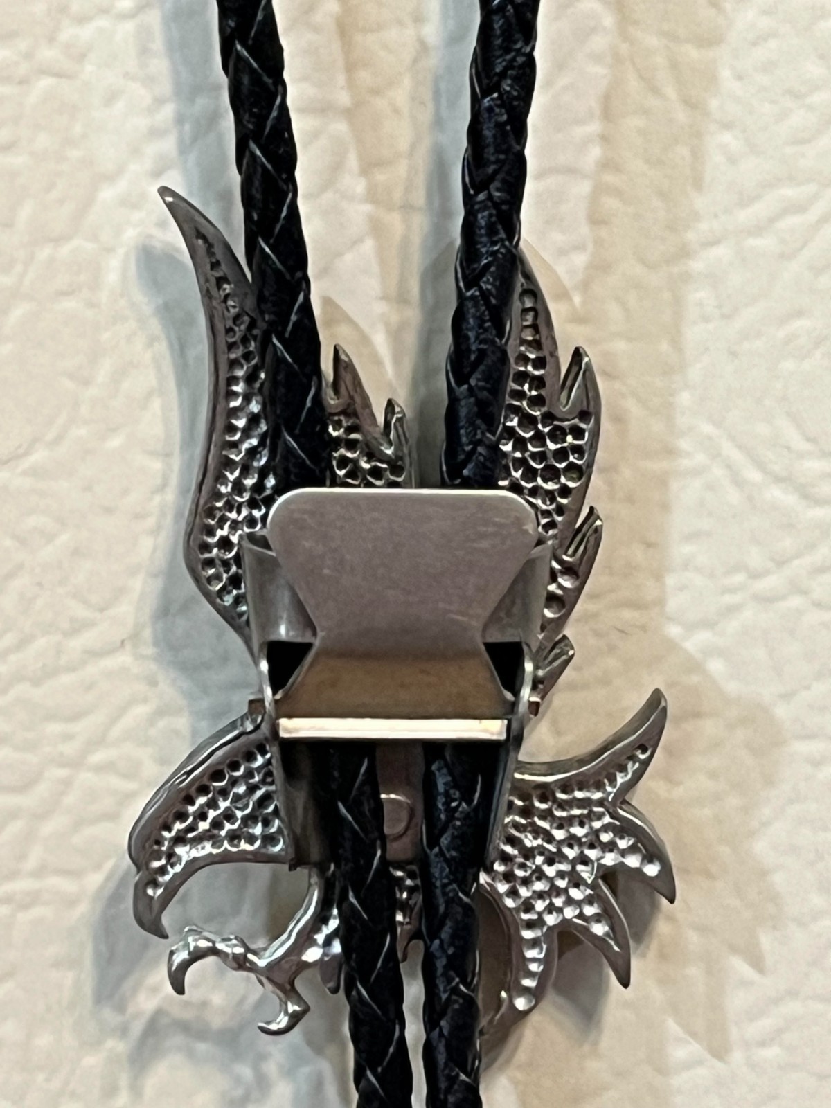 Vintage Eagle Bolo Tie with Turquoise Inlay Silver Tone Bennett style Clasp