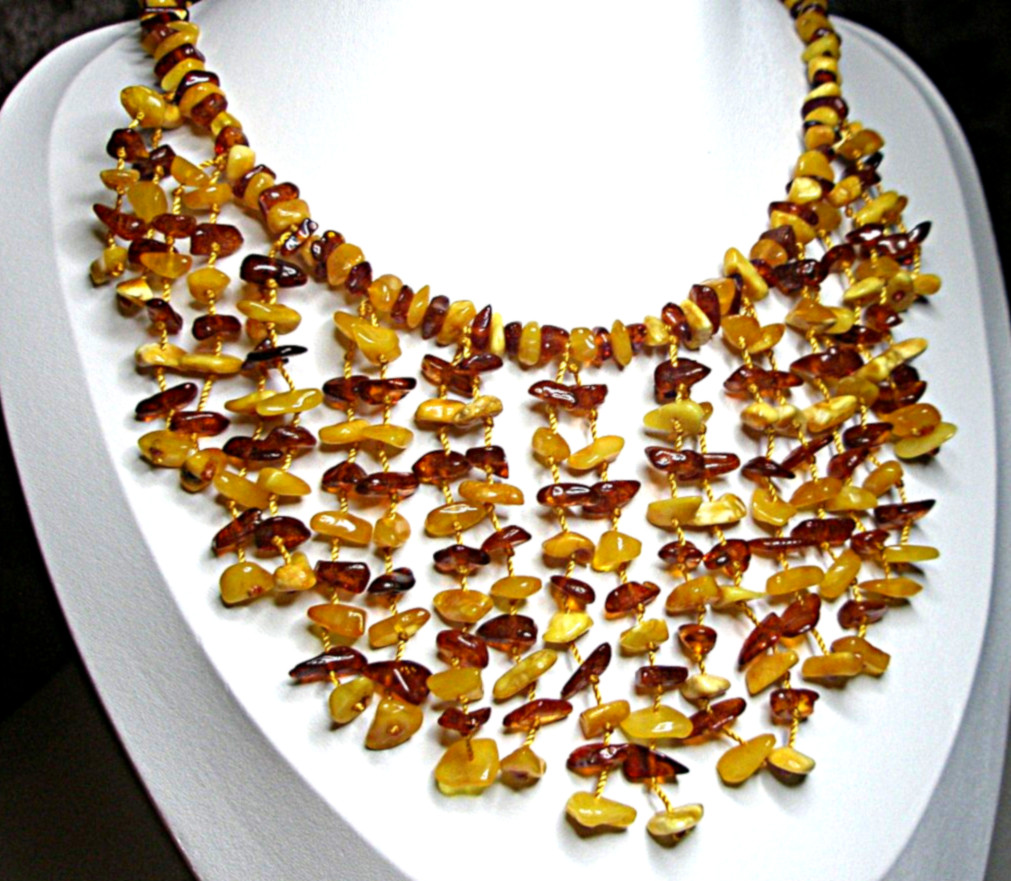 Genuine Baltic Amber Boho Necklace, Cognac, Egg Yolk Butterscotch, 48 cm 18.89”