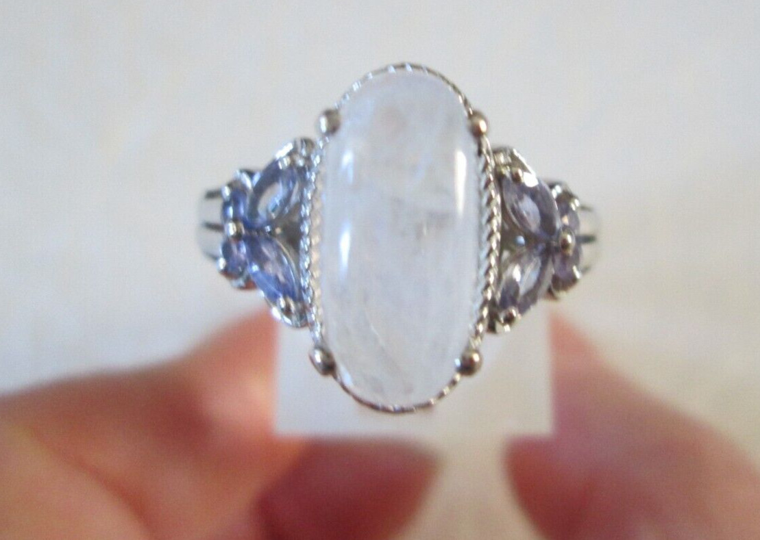 Kuisa Rainbow Moonstone & Tanzanite Platinum over Sterling Ring (Sz 8) 4.90 cts