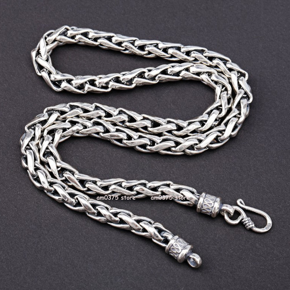 Real S925 Sterling Silver Necklace 6mm/8mm Keel Holow Wheat Link Chain 20-26inch