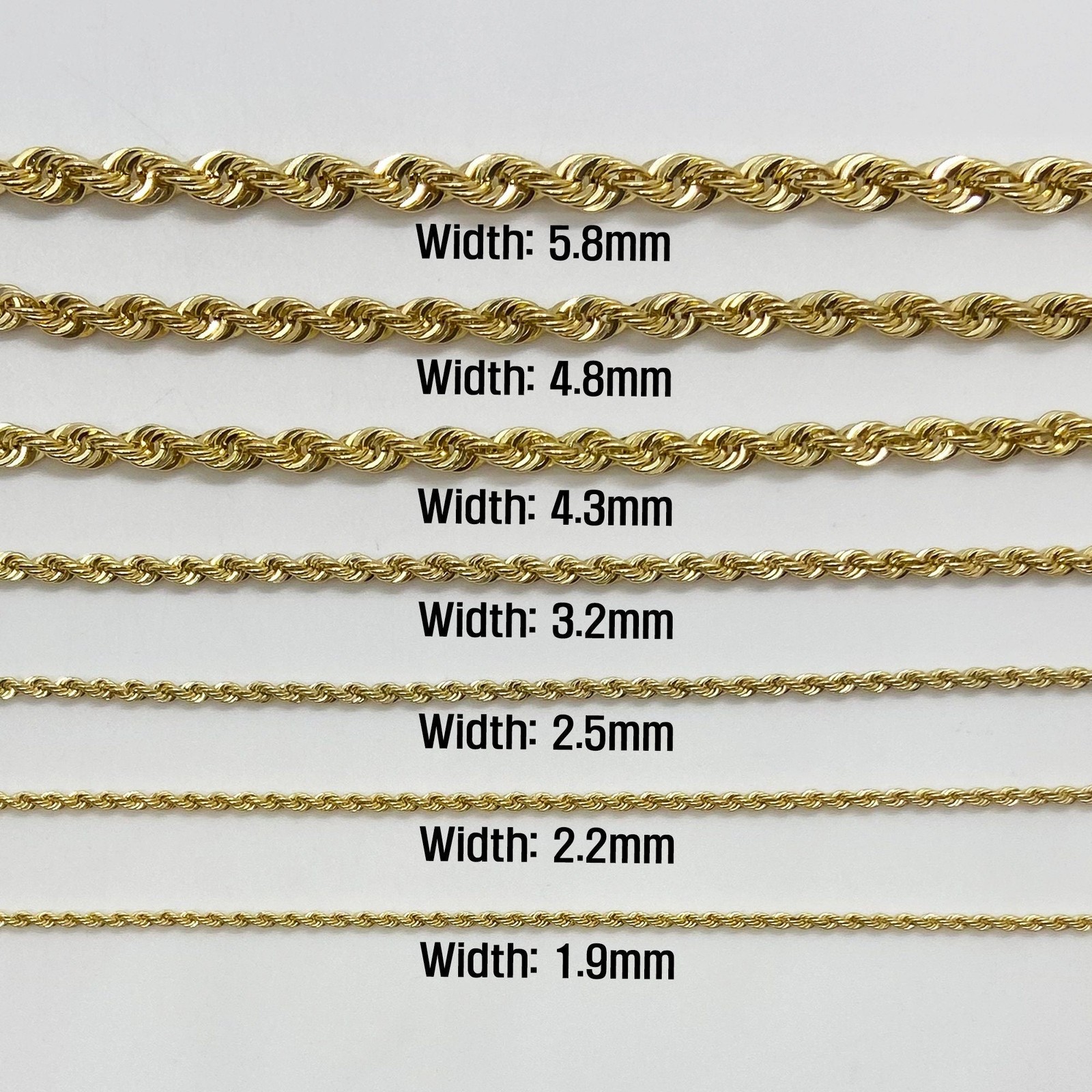 10k Gold Classic Rope Bracelet/Anklet (Hollow & Solid)