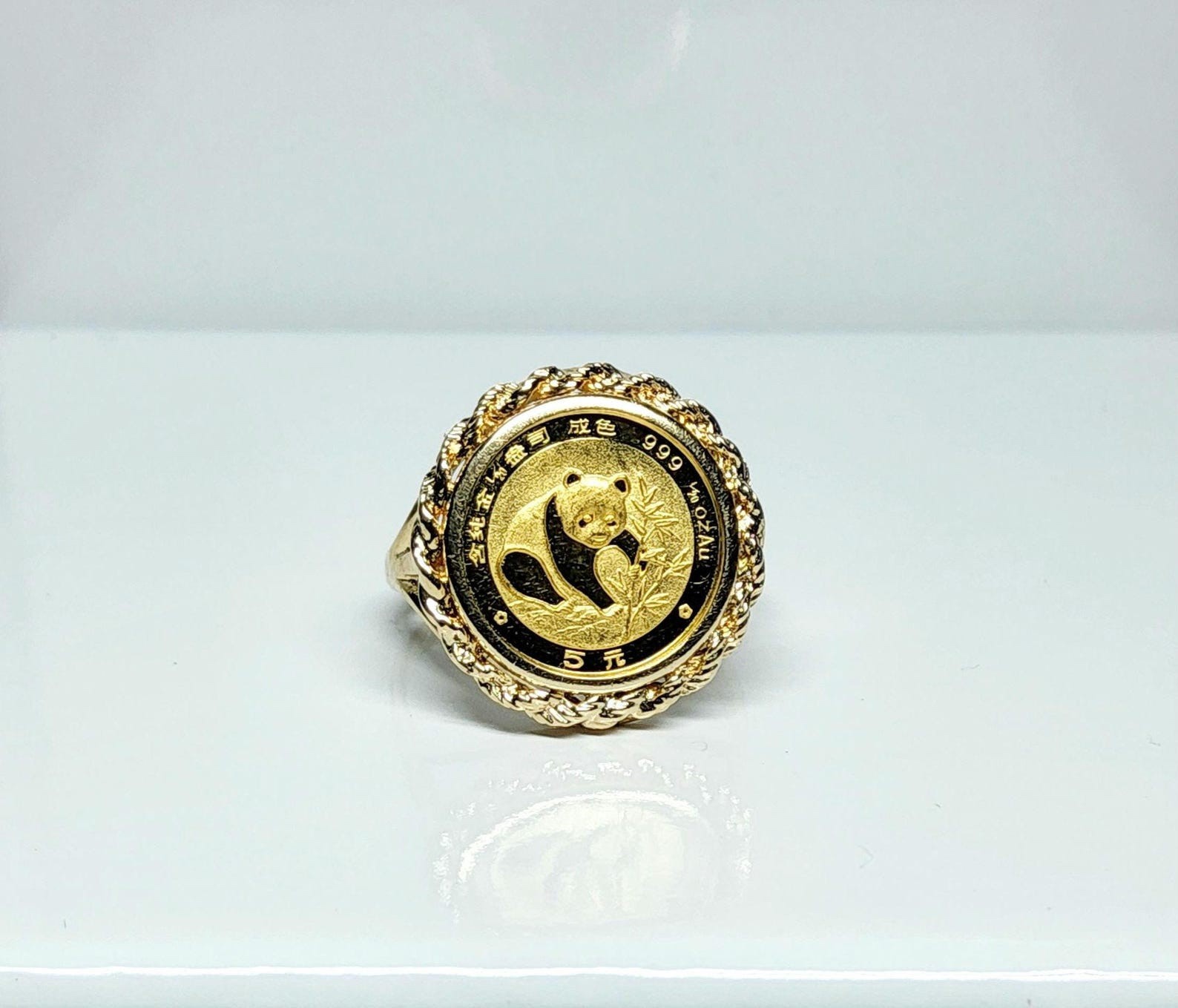 1983 5 Yuan Chinese Panda Coin Ring 24k Yellow Gold Size 5.5