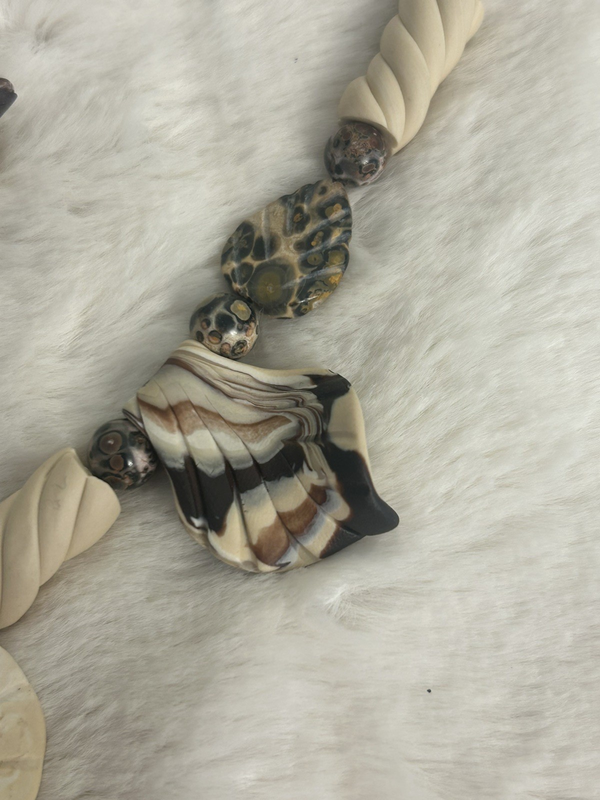 HANDMADE ARTISAN POLYMER CLAY ORCHID NECKLACE & EARRINGS FAUX JASPER OOAK SET