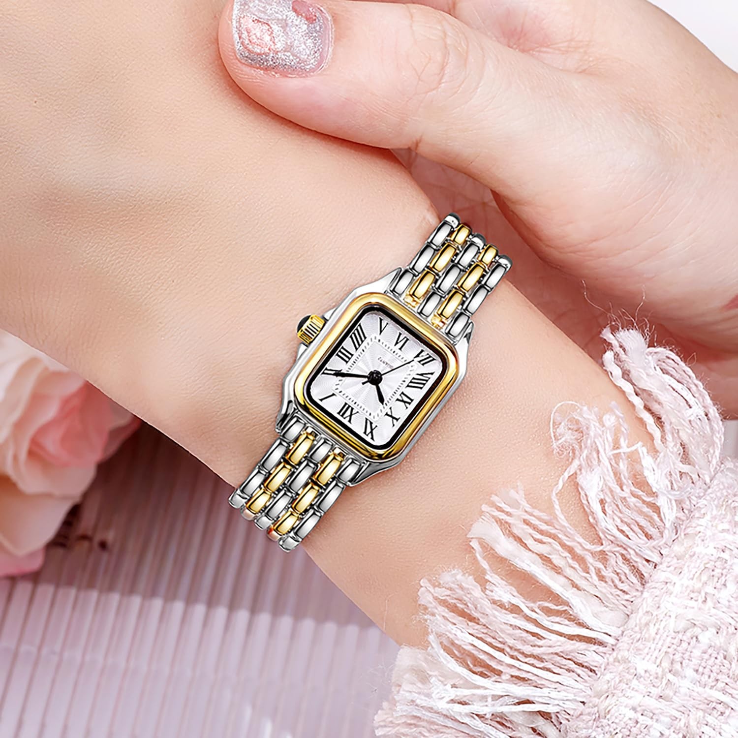 Women’s Watch, Vintage Square Classic Luxury Watch with Roman Numerals Quartz…