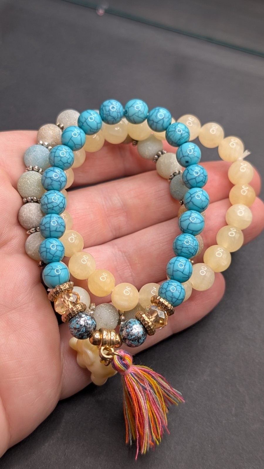 Women’s Elephant Charm Mixed Beaded Stretch Bracelet (16cm) 6″ S Wrist Set