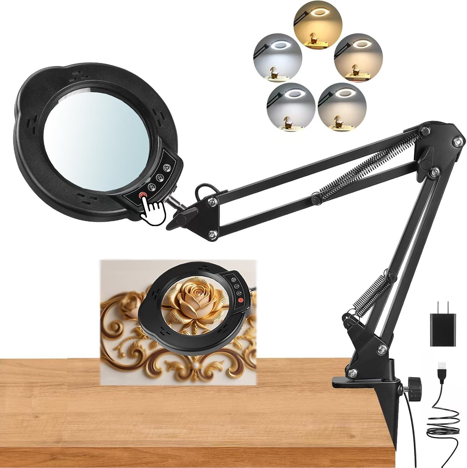 12X Magnifying Lamp with Light, Real Glass Lens, Adjustable Bracket for Crafts