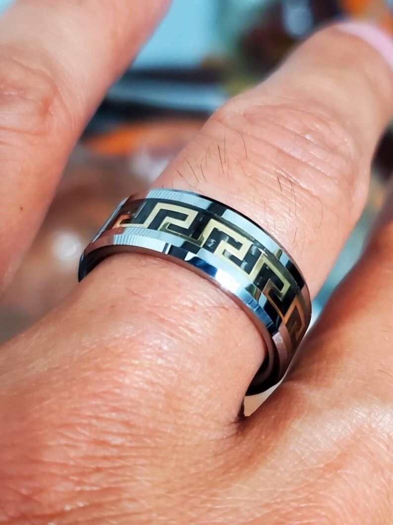 Greek Key Gold/Silver/Black Band/Ring