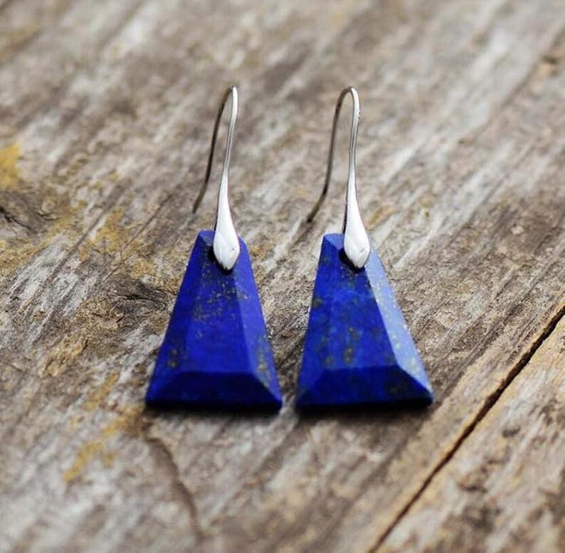 Natural Stone Lapis Lazuli Women Earrings Dark Blue Dangle Earrings Jewelry Gift