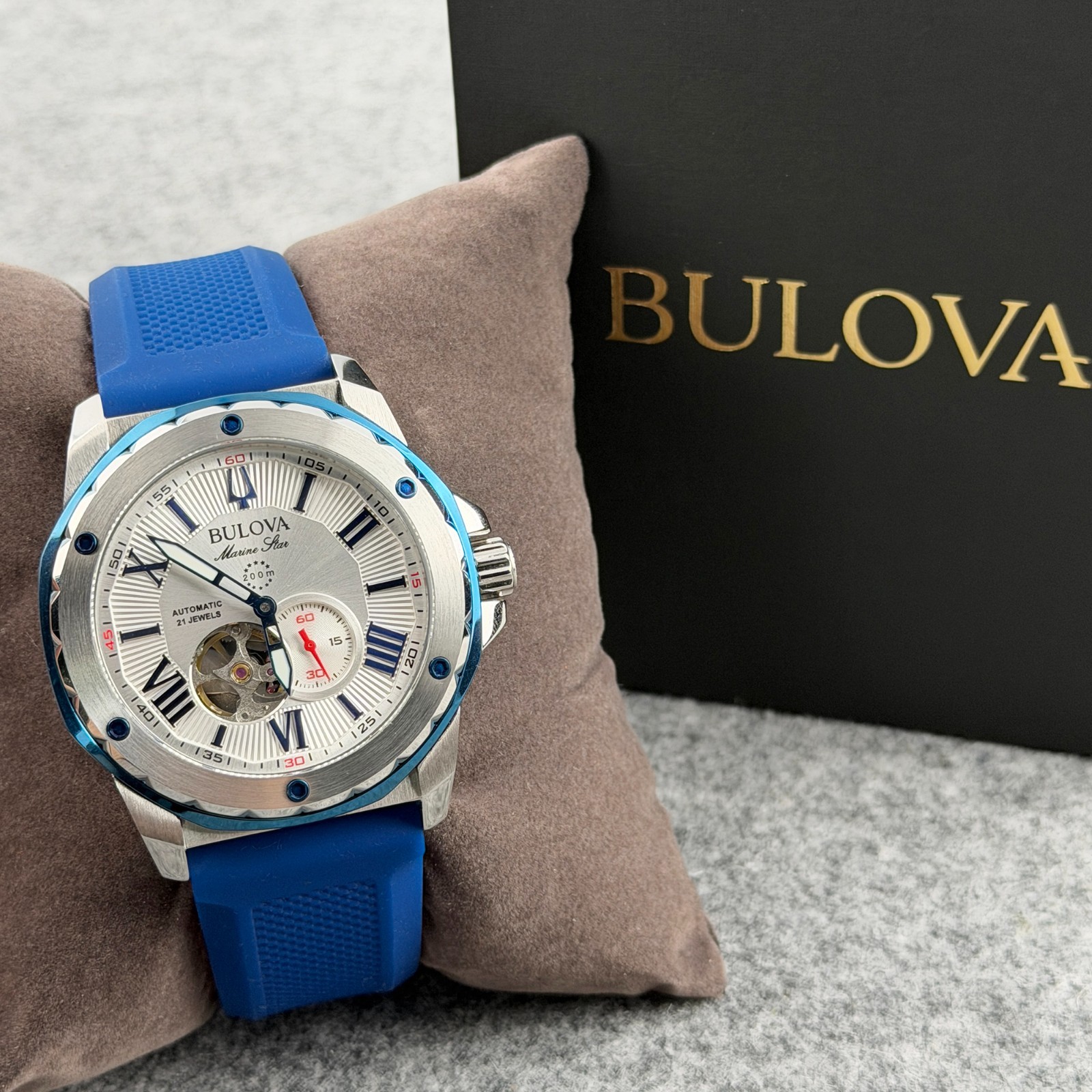 Bulova Men’s Marine Star 44.5 mm Silver Dial Sports Diver Automatic Watch 98A225