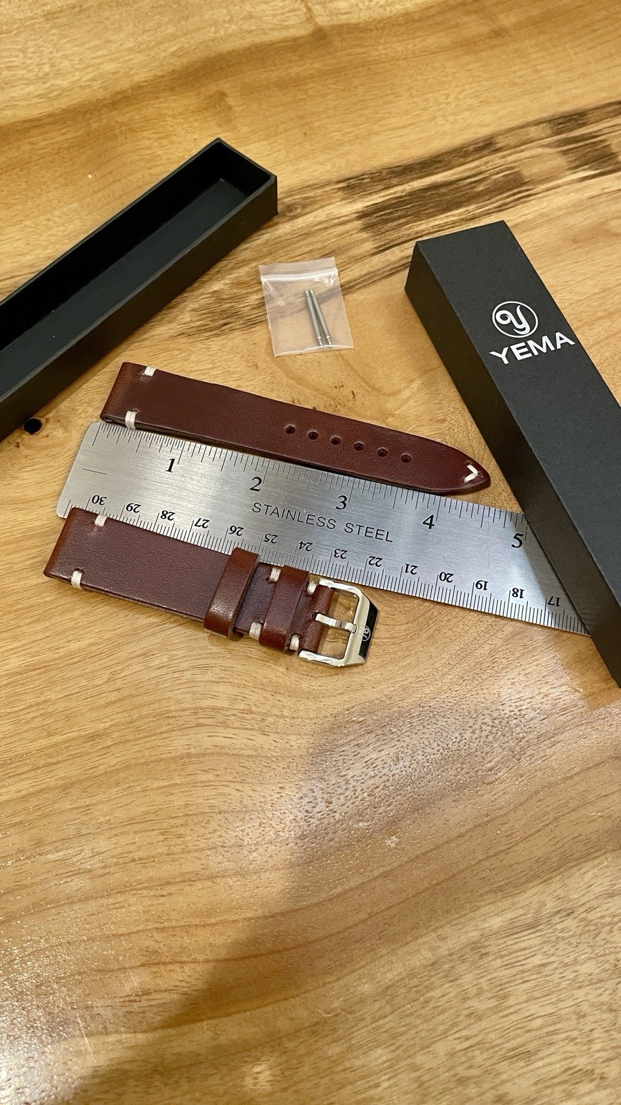 New Yema 20mm Brown Leather Strap Vintage Style w/ Buckle and Spring Bars